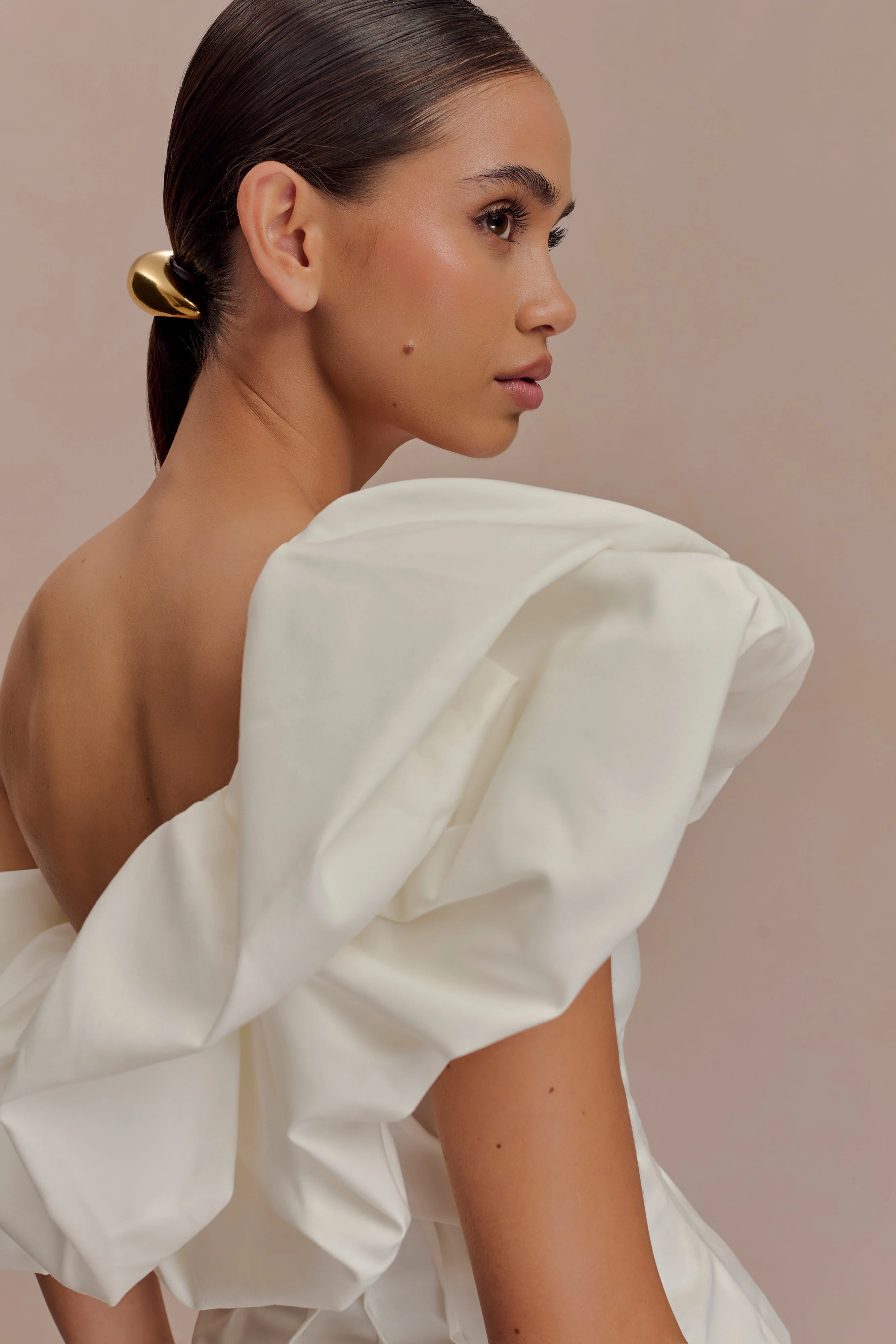 Debbie One Shoulder Bubble Top - White - Image 3