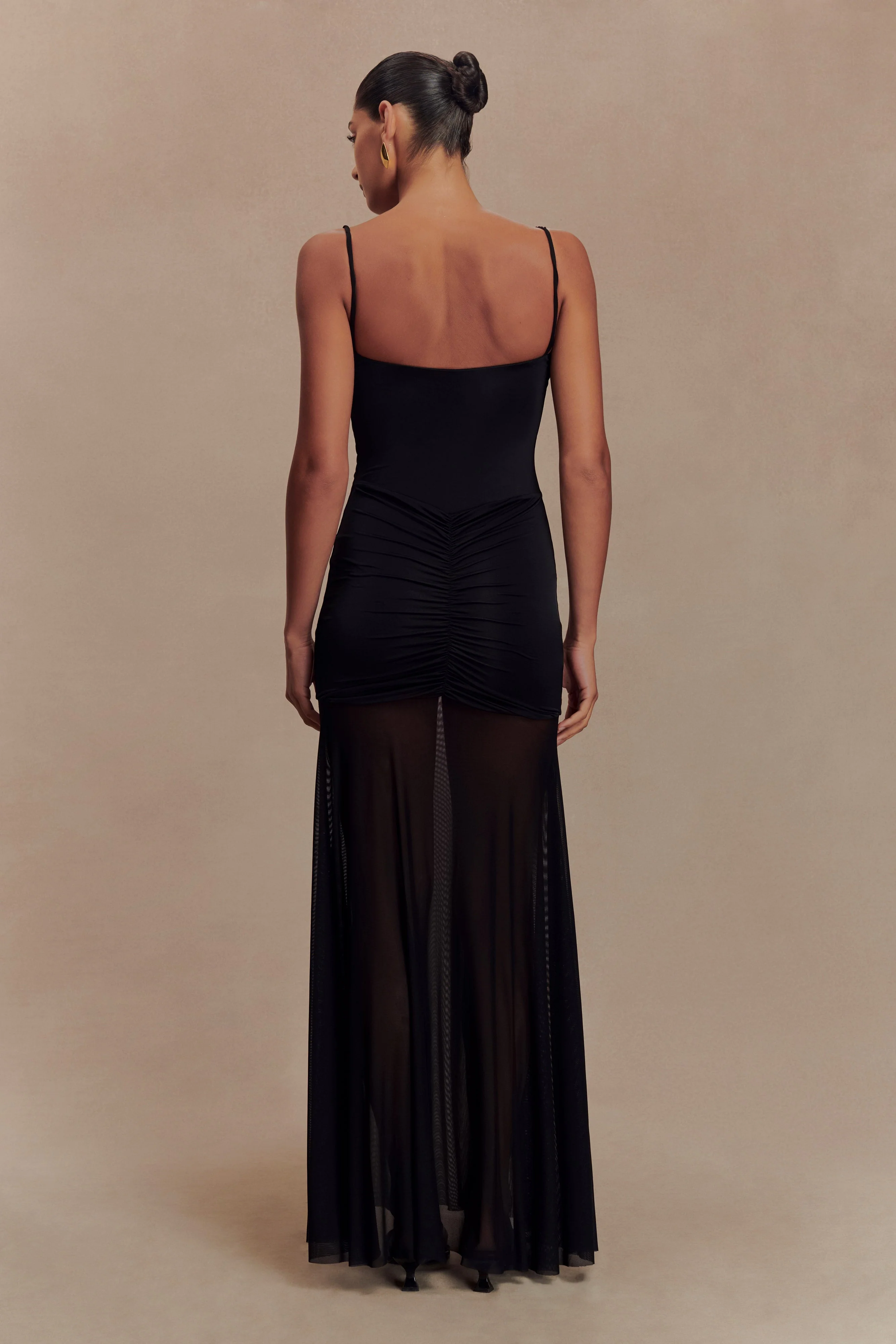 Delaney Slinky And Mesh Maxi Dress - Black - Image 2