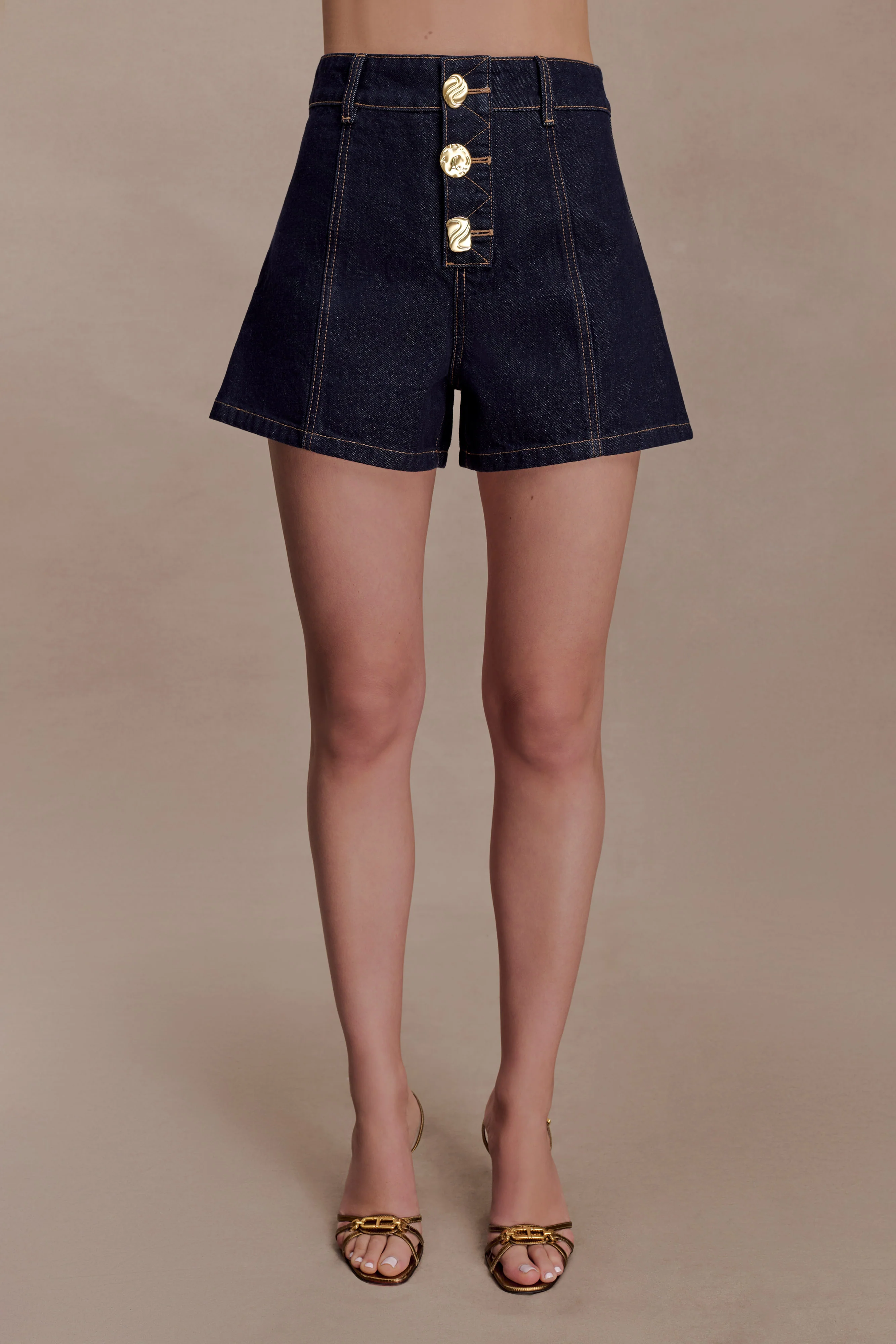 Demi High Waisted Denim Shorts - Washed Indigo Blue - Image 6