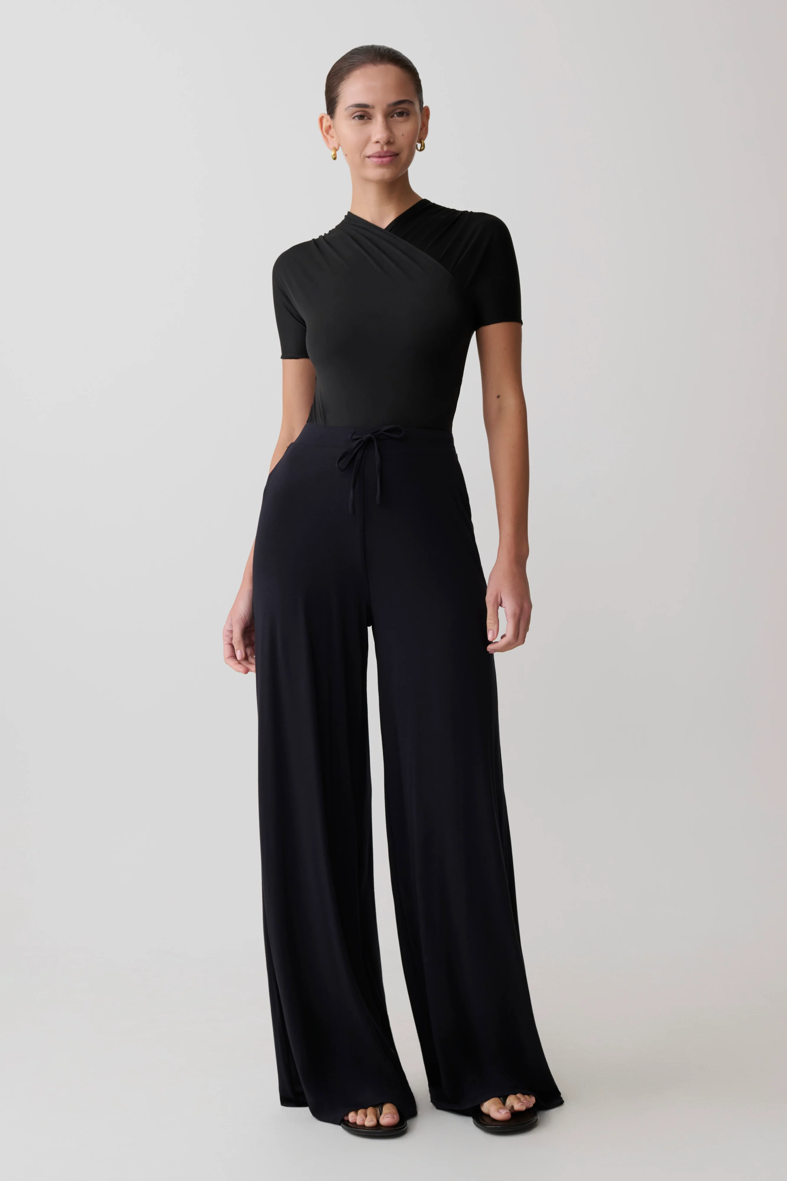 Dewi Wide Leg Modal Pants - Black - Image 2