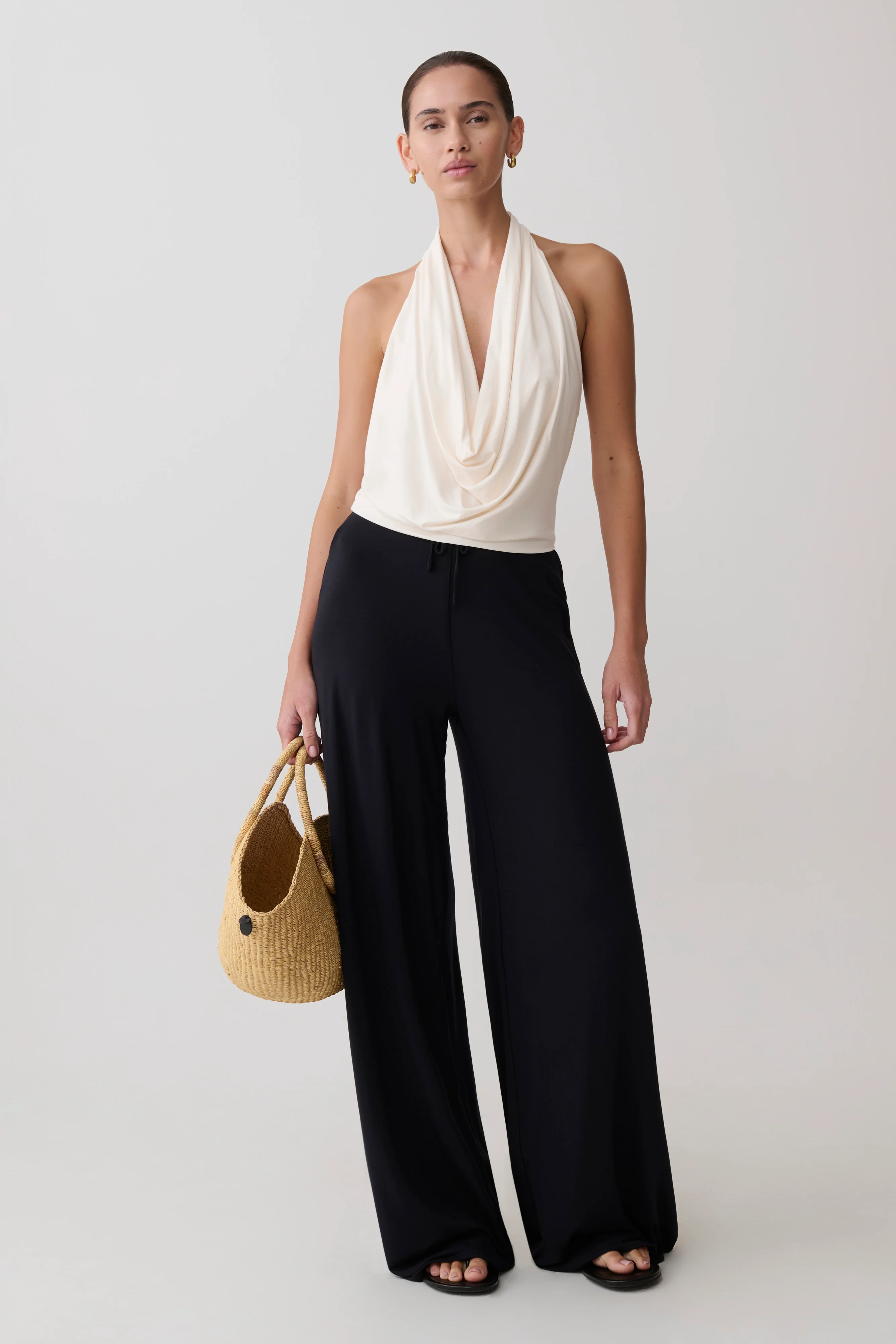 Dewi Wide Leg Modal Pants - Black - Image 5