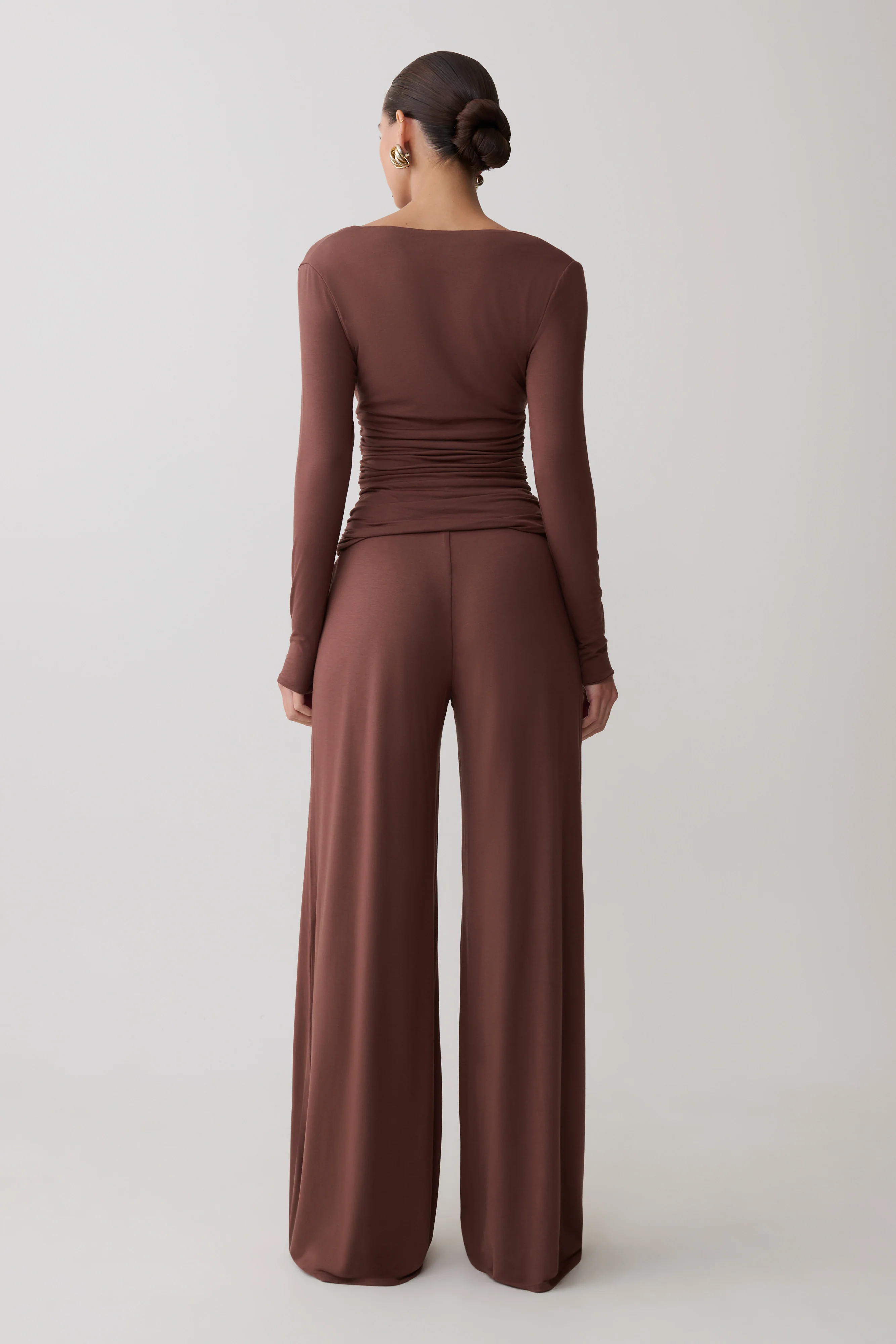 Dewi Wide Leg Modal Pants - Chocolate - Image 2