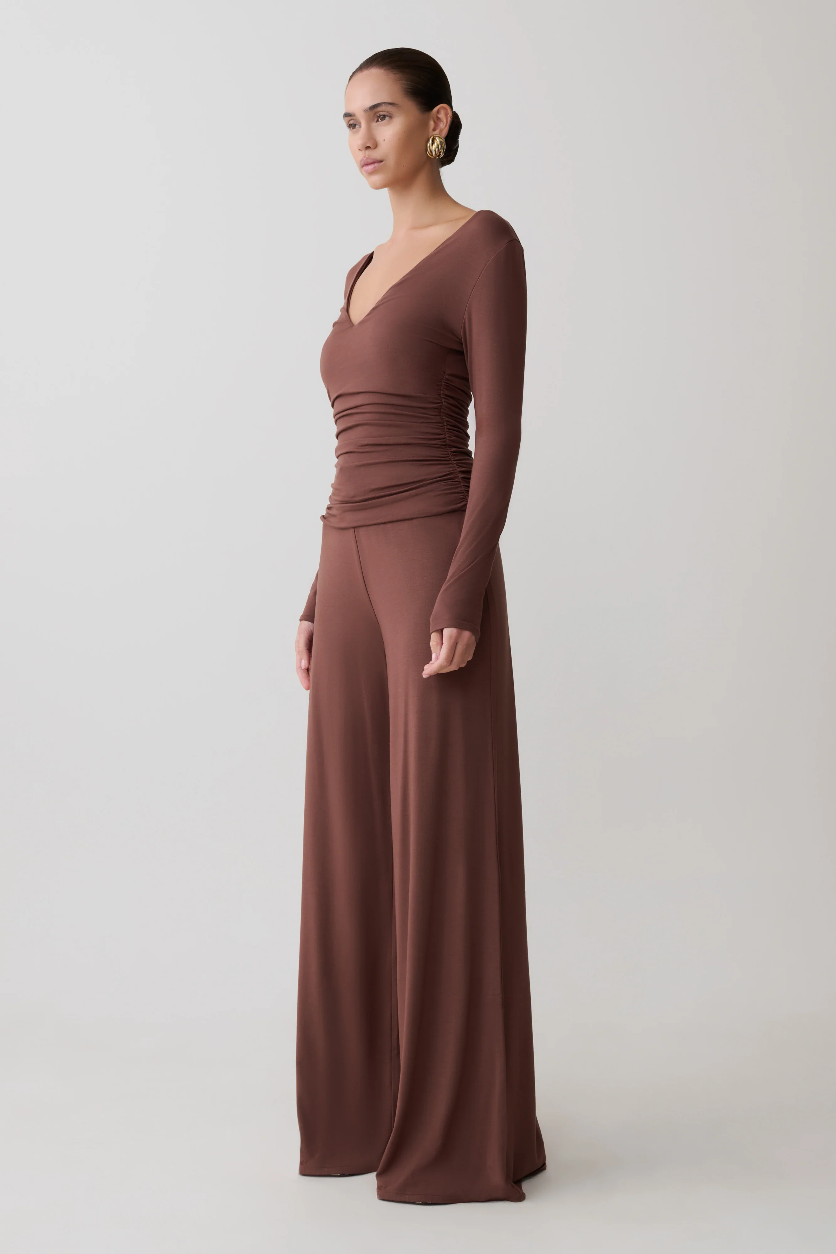 Dewi Wide Leg Modal Pants - Chocolate - Image 3