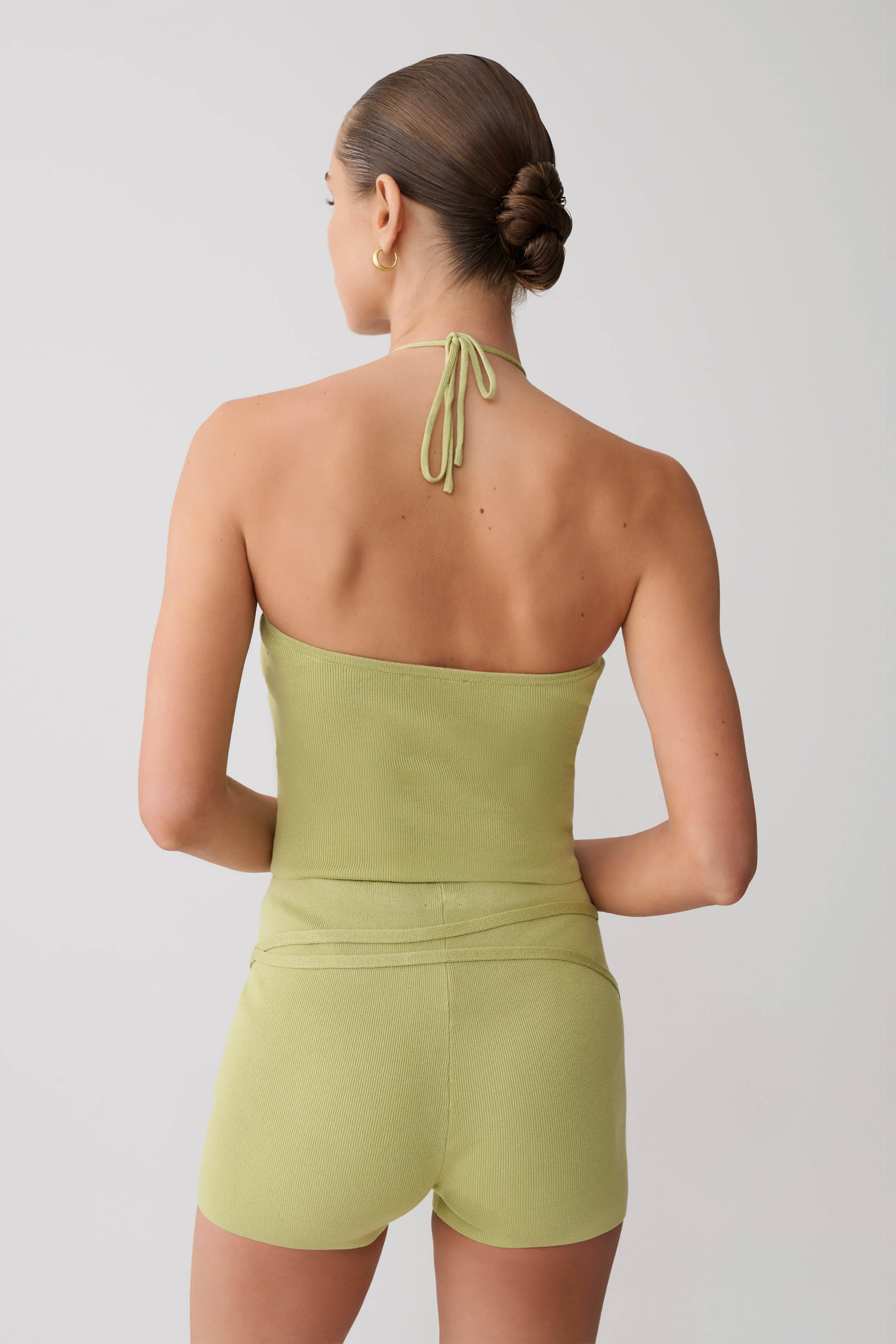 Dimitri Knit Halter Top With Hardware - Light Olive - Image 2