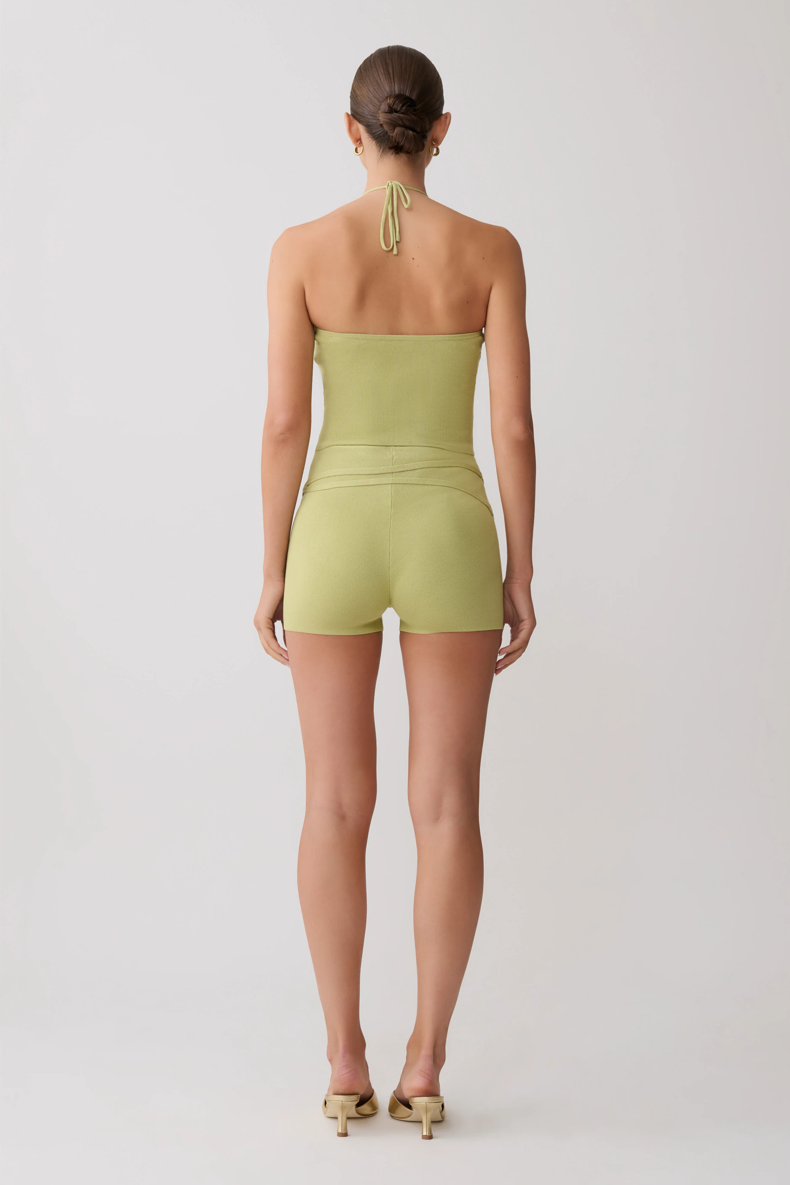 Dimitri Knit Halter Top With Hardware - Light Olive - Image 7