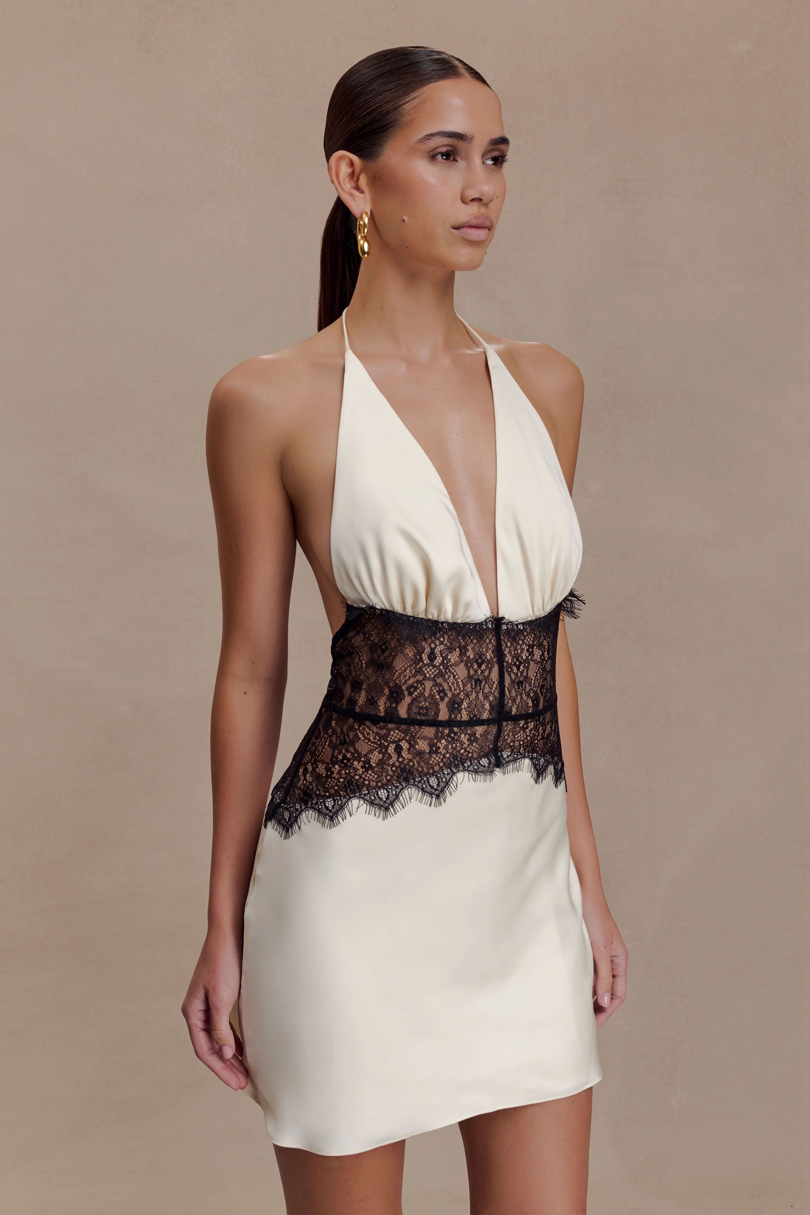 Dinah Lace And Satin Mini Dress - Black/Ivory - Image 4