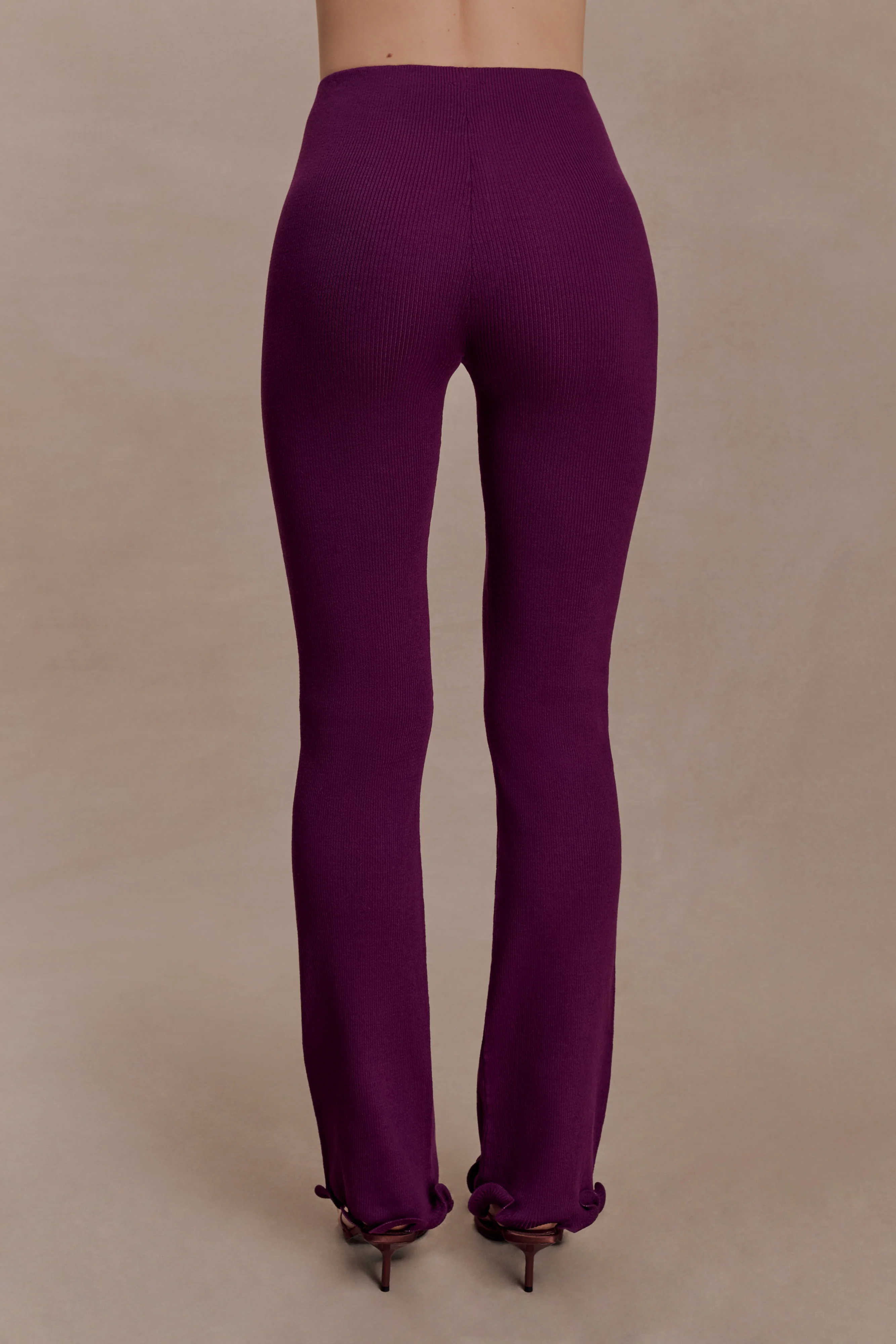 Diya Ribbed High Waisted Pants With Wire Hem - Plum - Image 6