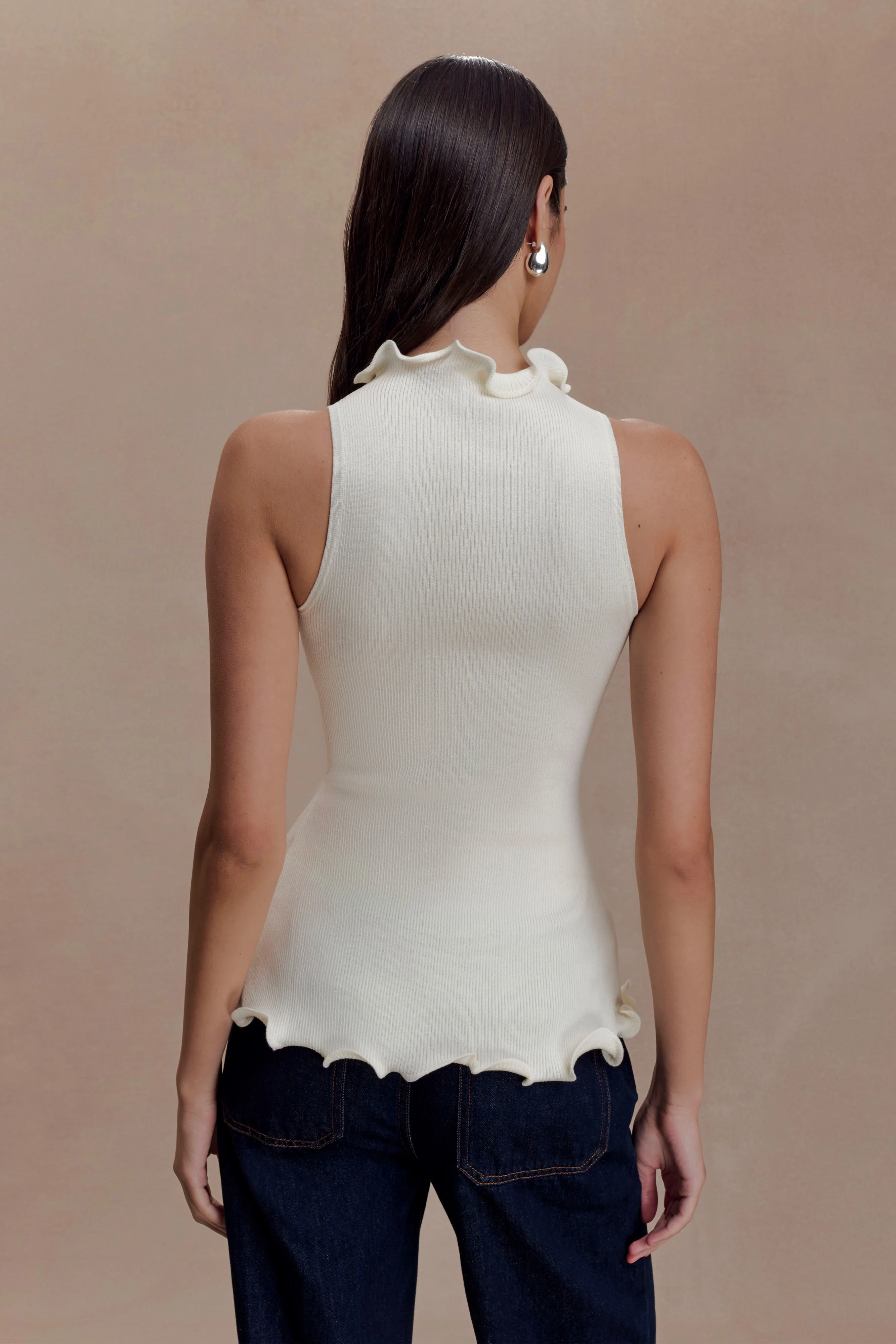 Diya Ribbed Sleeveless Top With Wire Hem - Ivory - Image 2