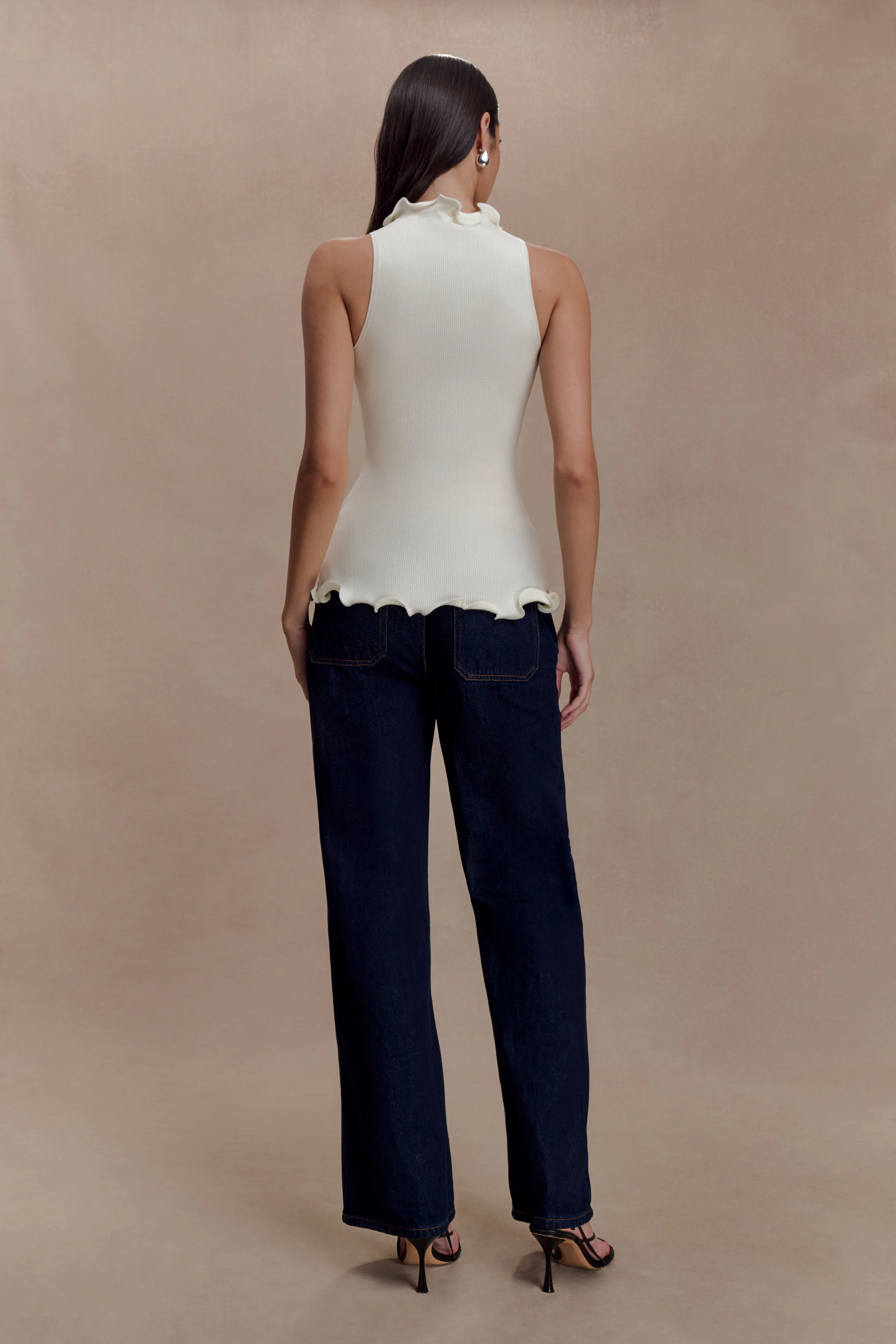 Diya Ribbed Sleeveless Top With Wire Hem - Ivory - Image 5