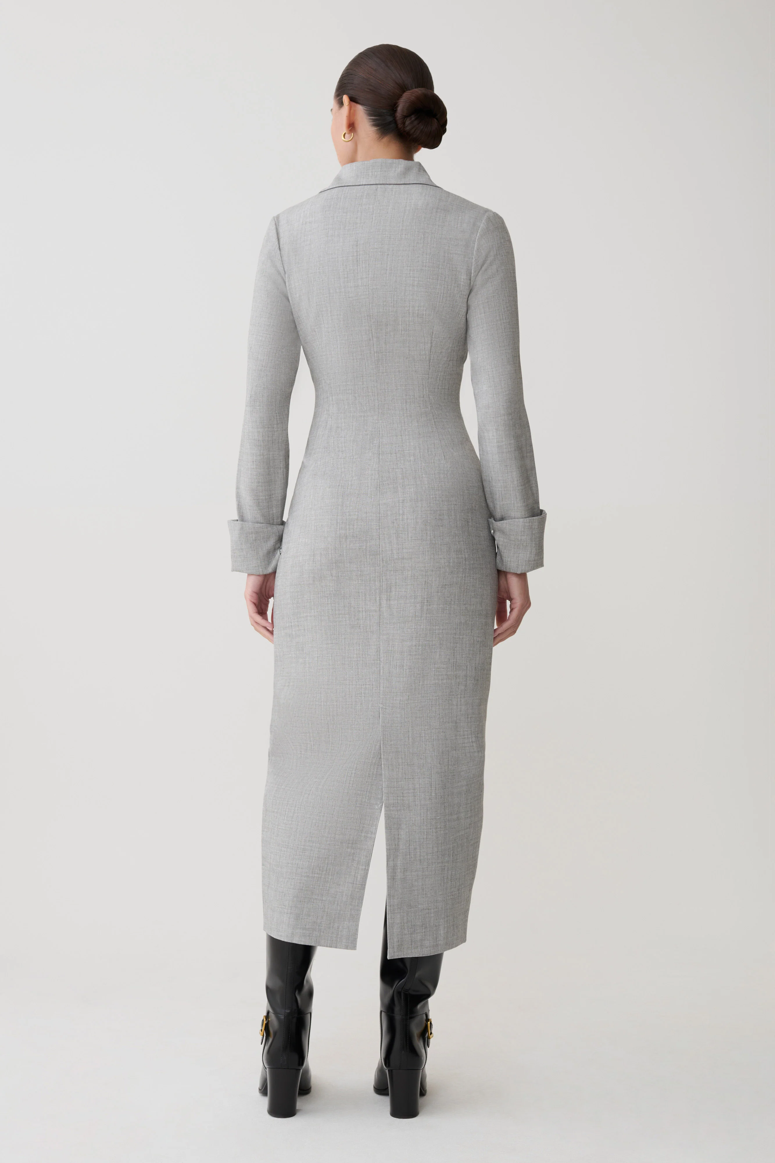 Dorian Fitted Shirt Midi Dress - Charcoal Marle - Image 4