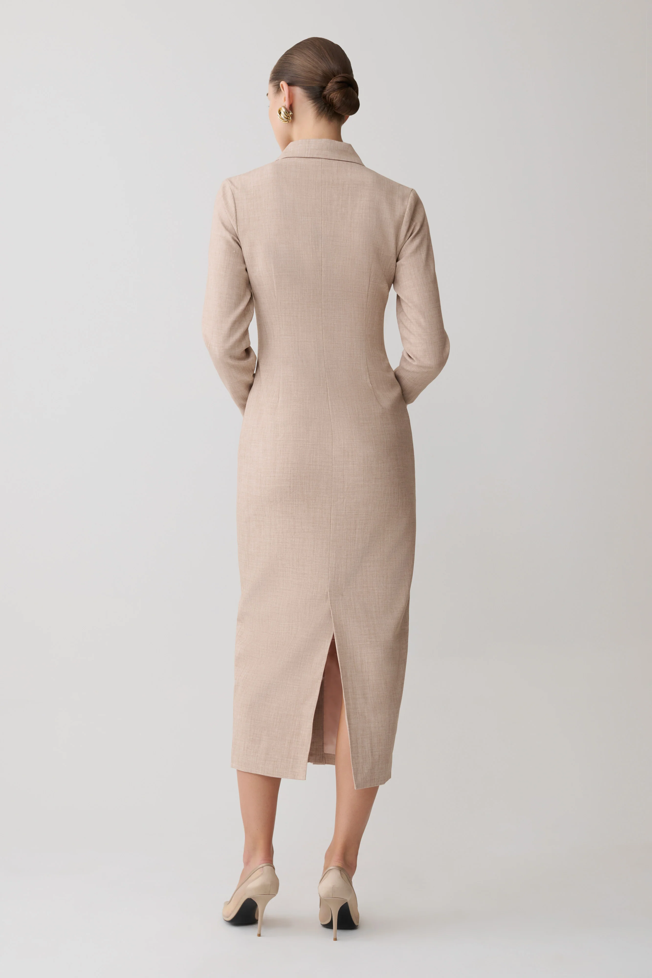 Dorian Fitted Shirt Midi Dress - Wheat Marle - Image 2