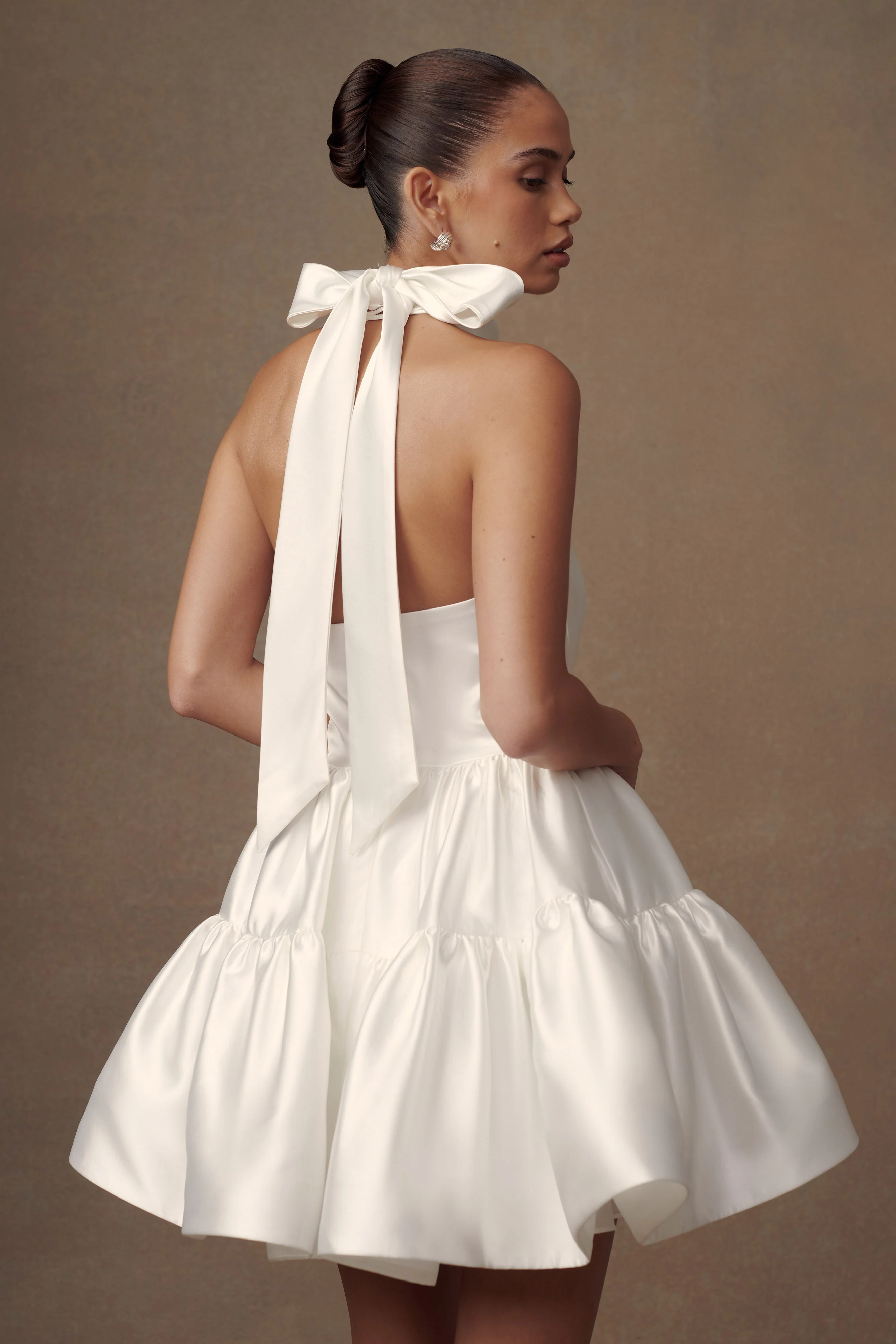 Dorota Satin Halter Mini Dress - White - Image 2
