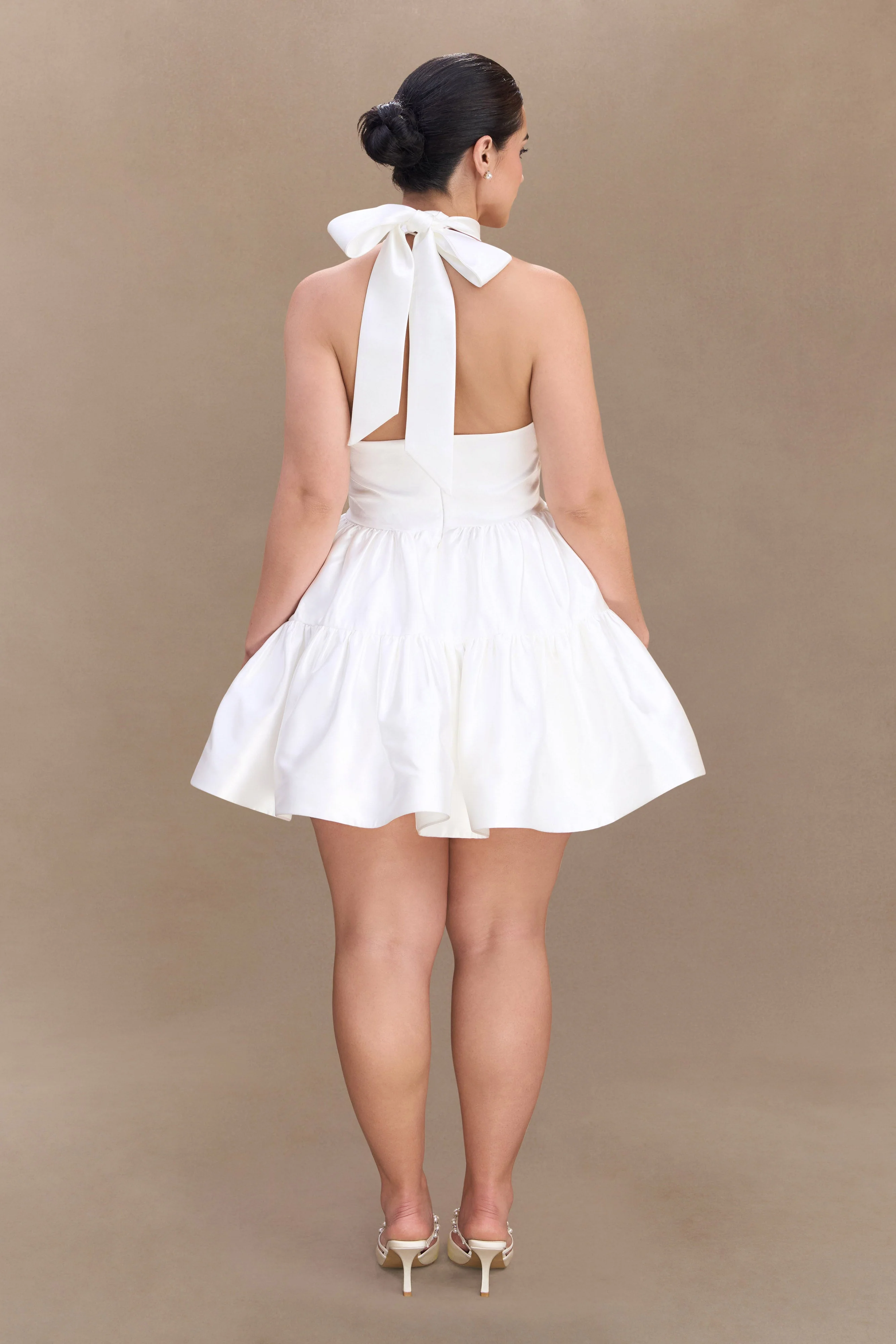 Dorota Satin Halter Mini Dress - White - Image 7
