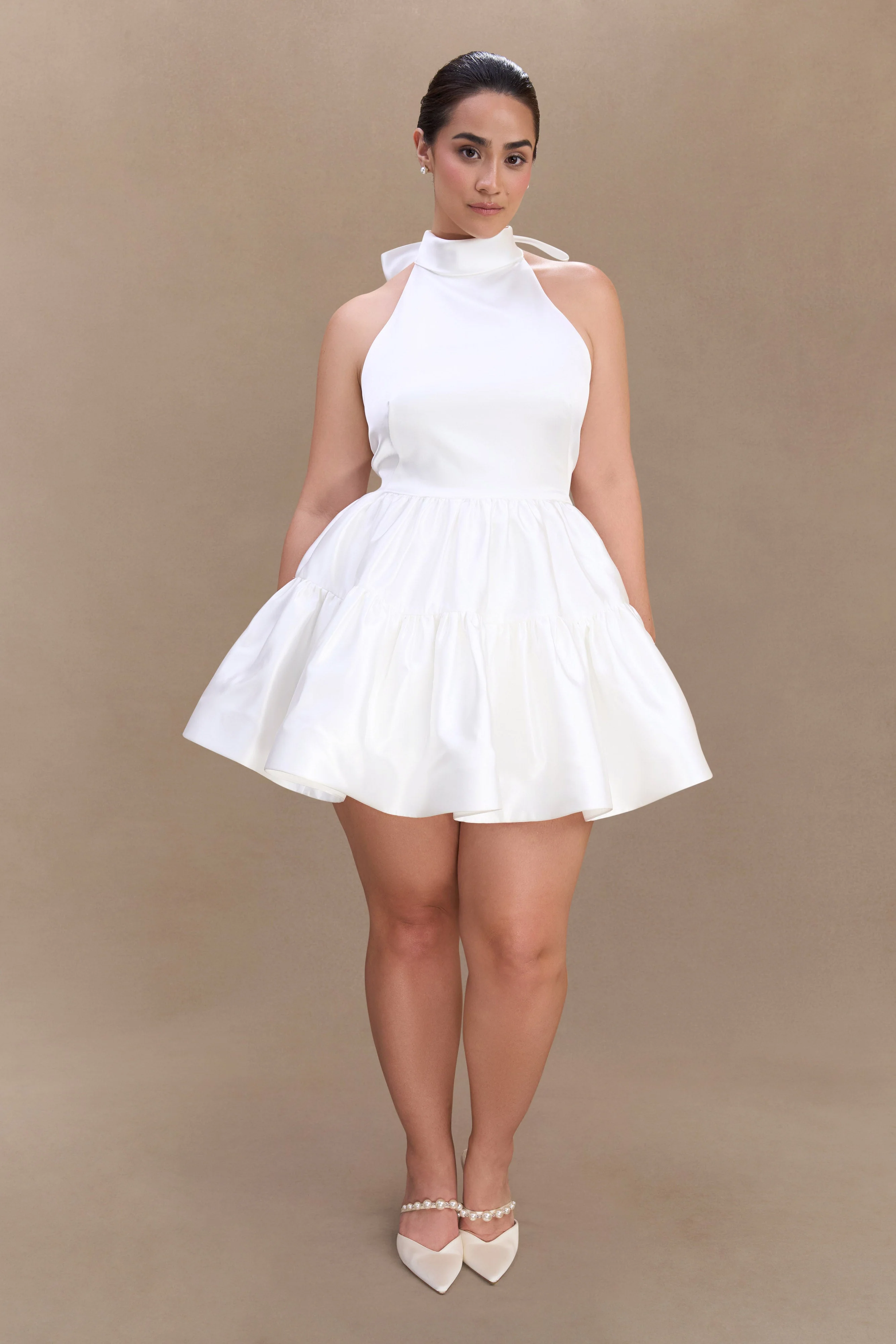 Dorota Satin Halter Mini Dress - White - Image 8