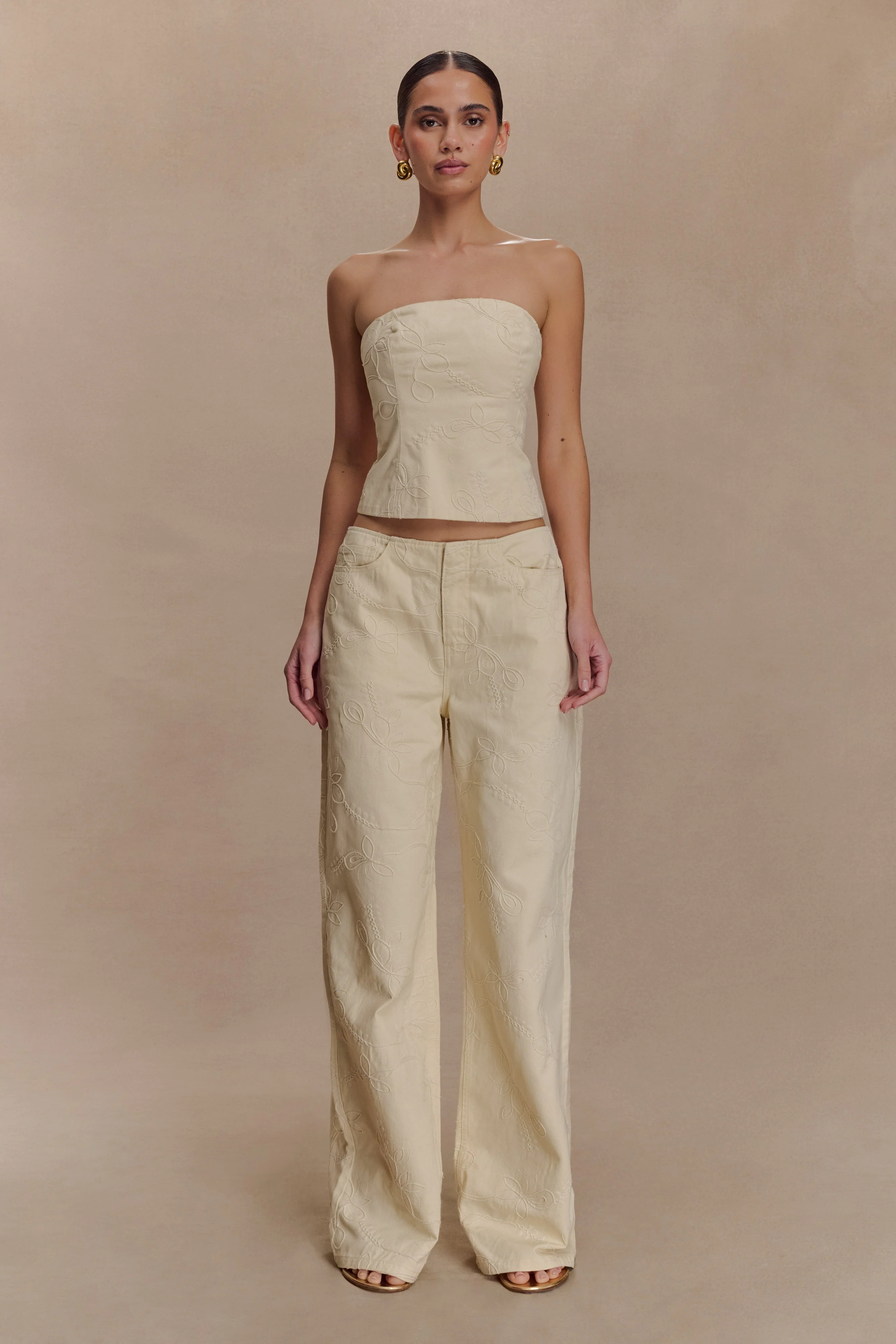 Ebony Embroidered Denim Jeans - Cream - Image 6