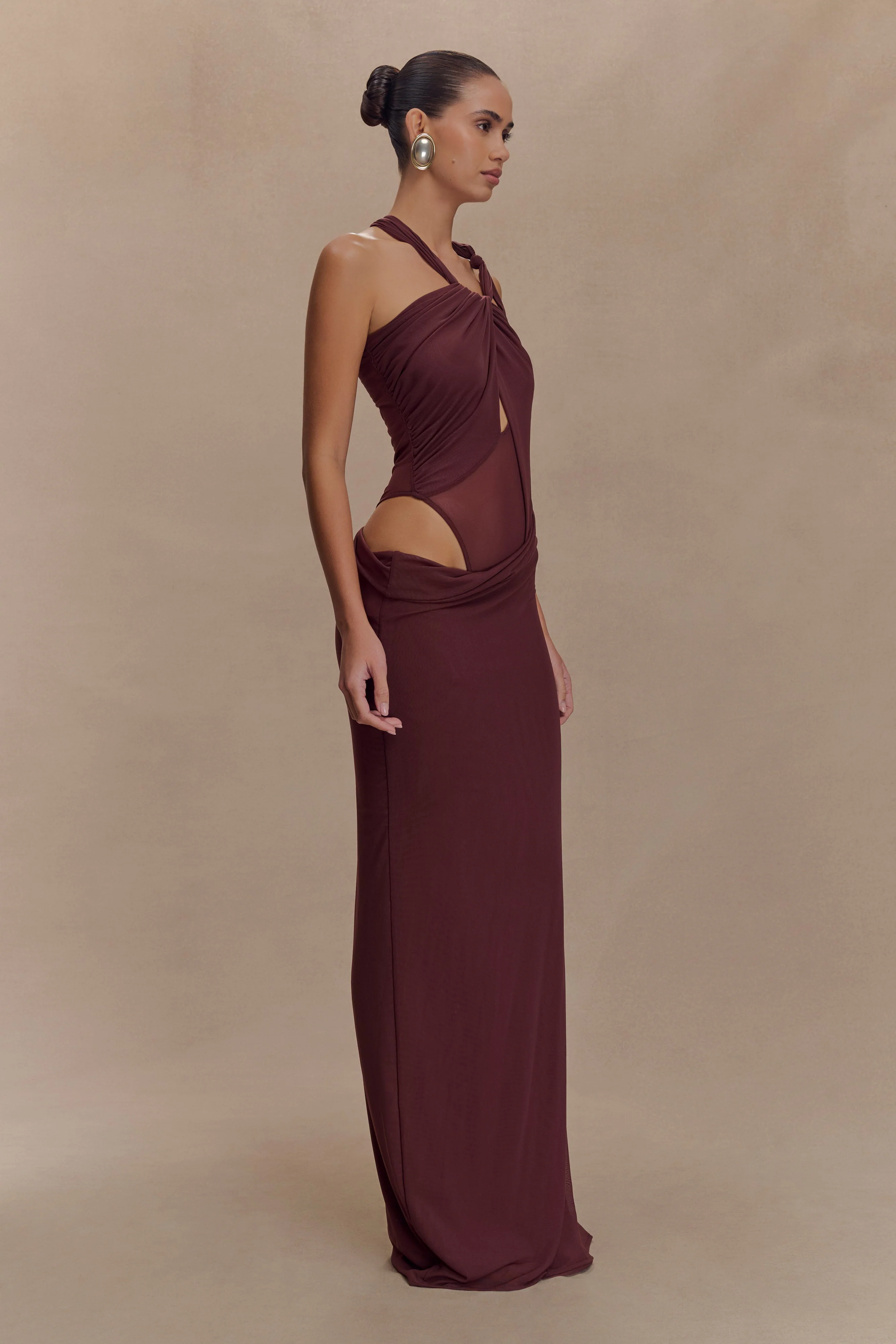 Edwina Knotted Mesh Maxi Dress - Mahogany - Image 4