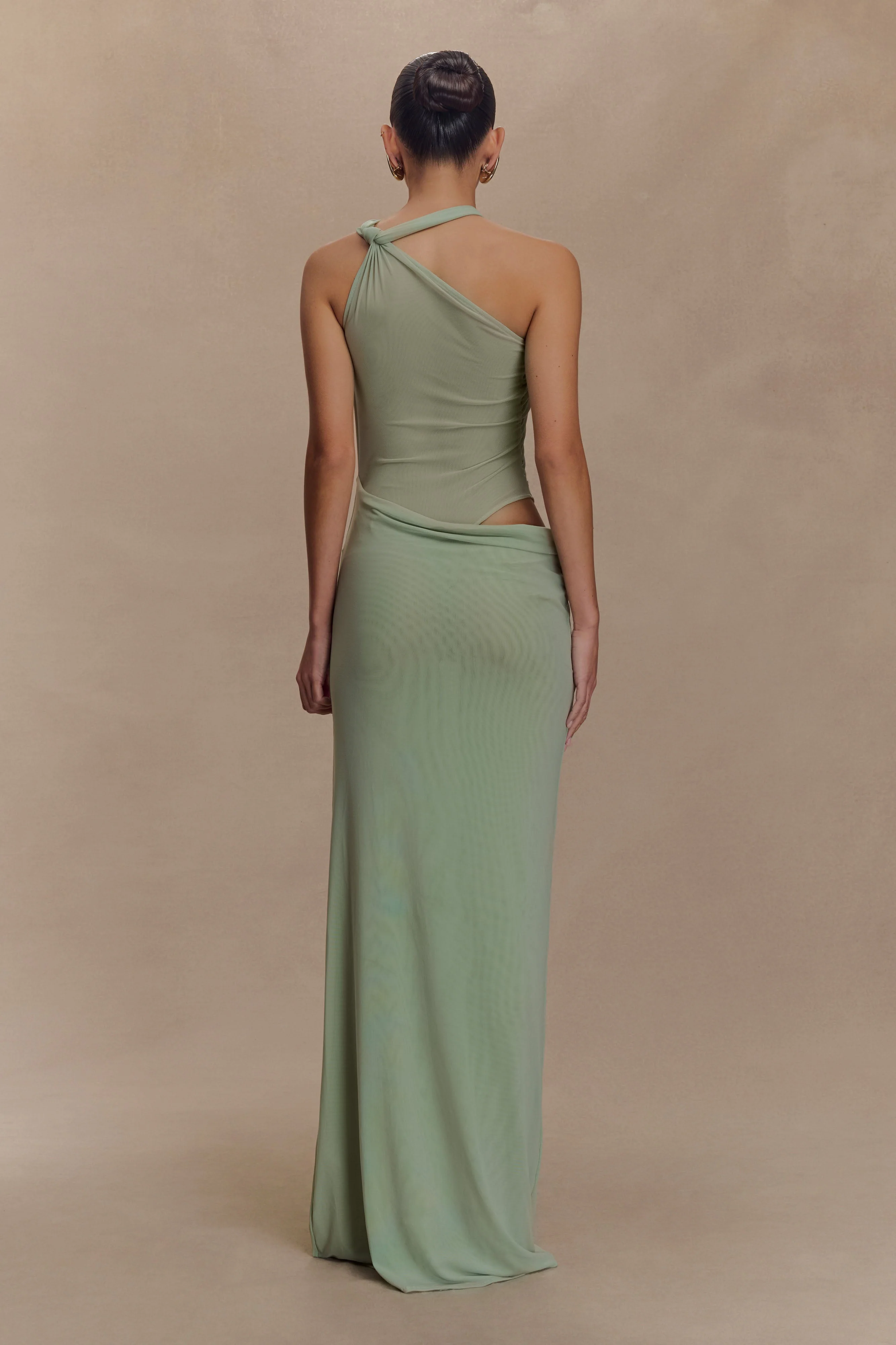Edwina Knotted Mesh Maxi Dress - Sage - Image 2