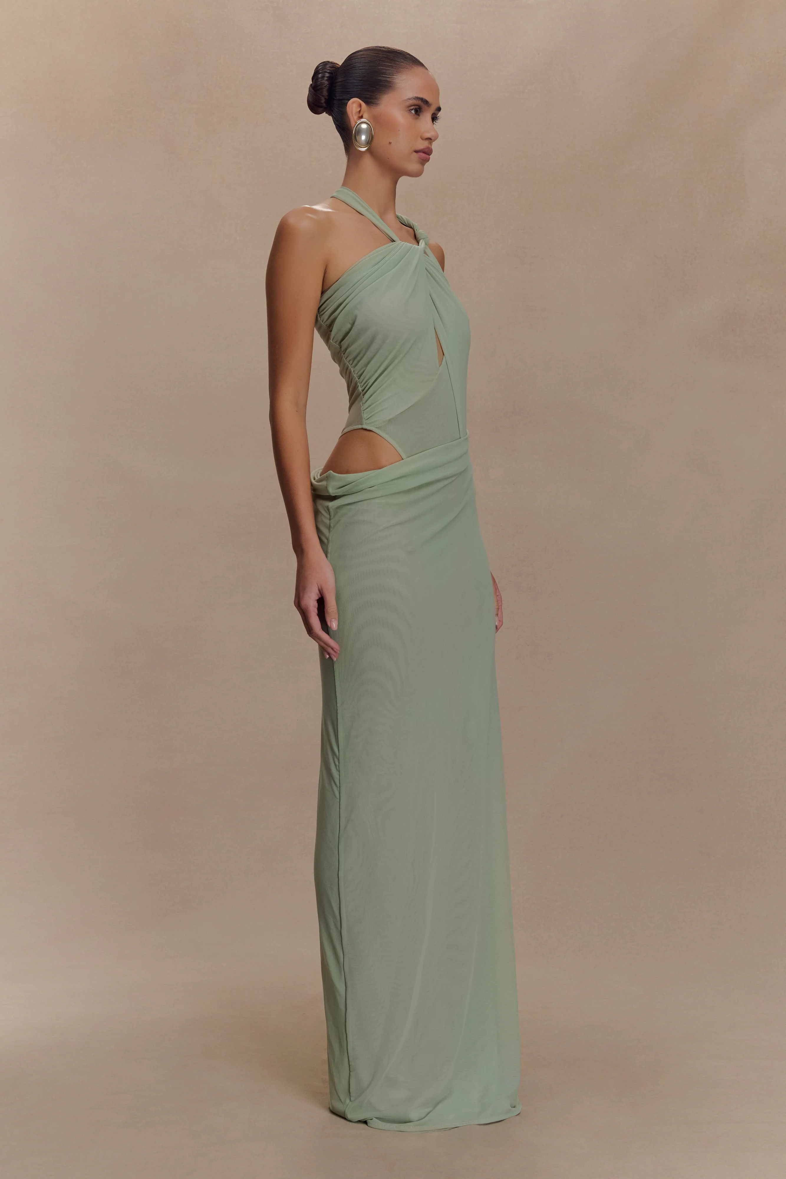 Edwina Knotted Mesh Maxi Dress - Sage - Image 5