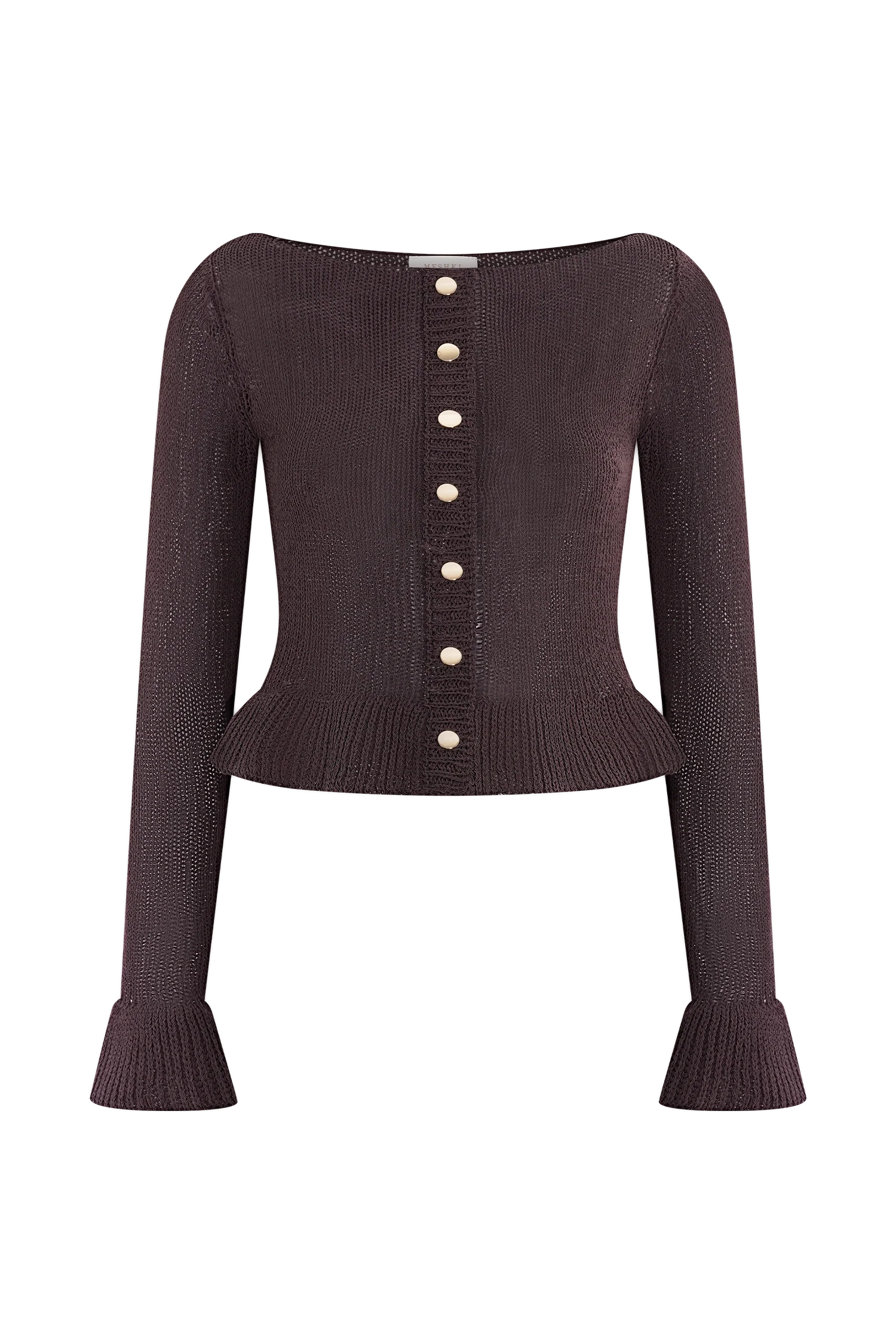 Eleanor Knit Frill Cardigan - Chocolate - Image 10