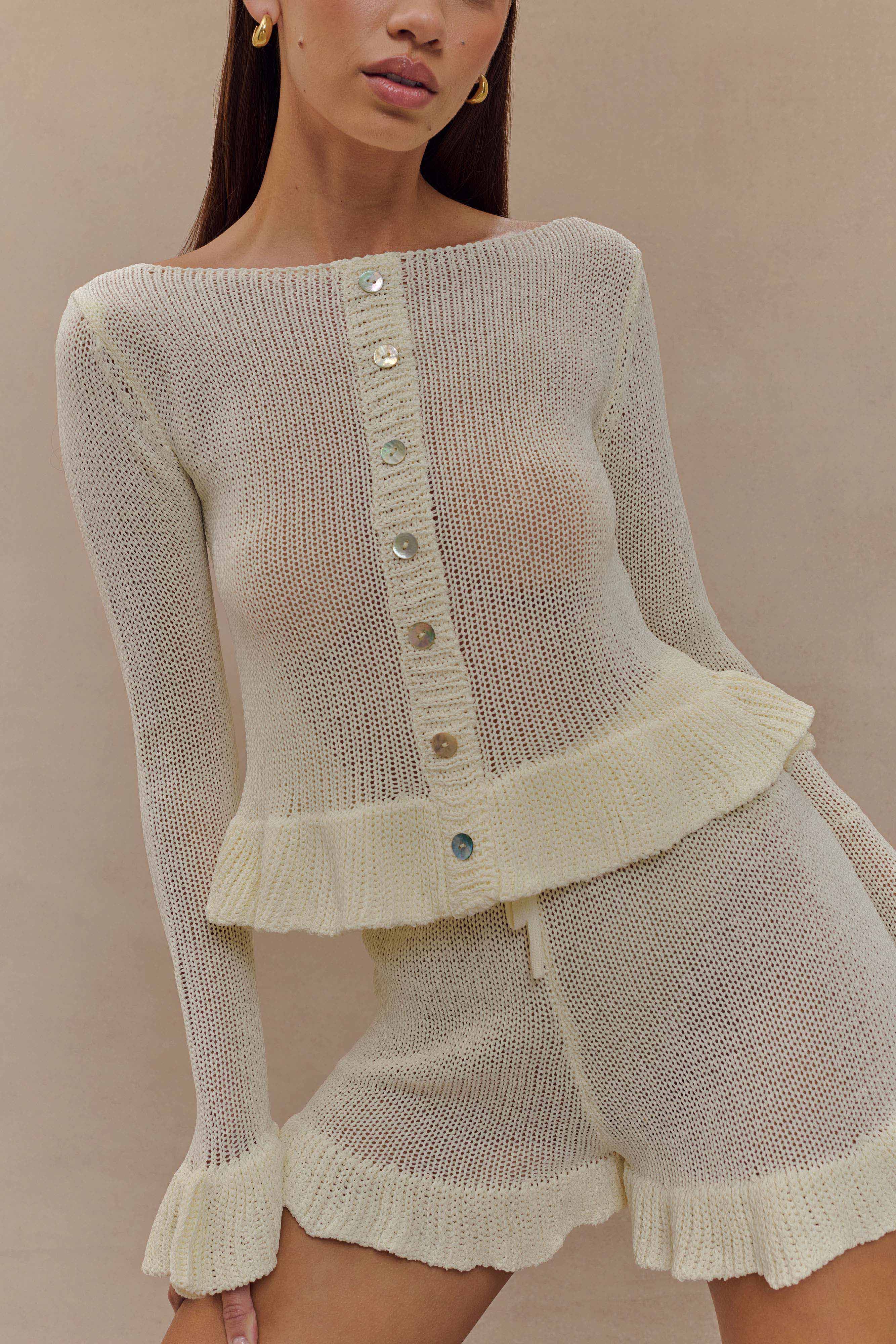 Eleanor Knit Frill Cardigan - White - Image 3