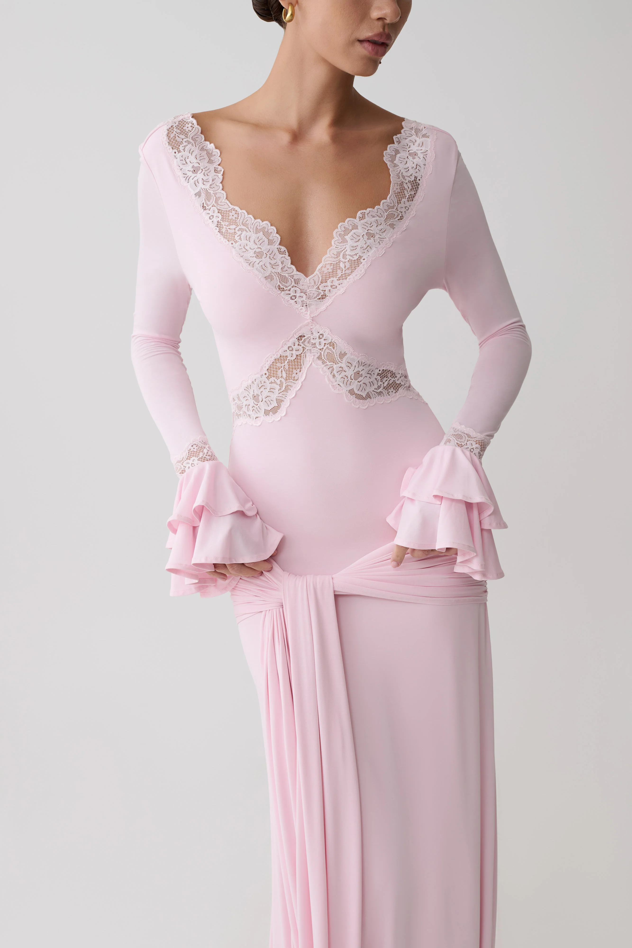 Electra Slinky Lace Maxi Dress - Ballet Pink - Image 3