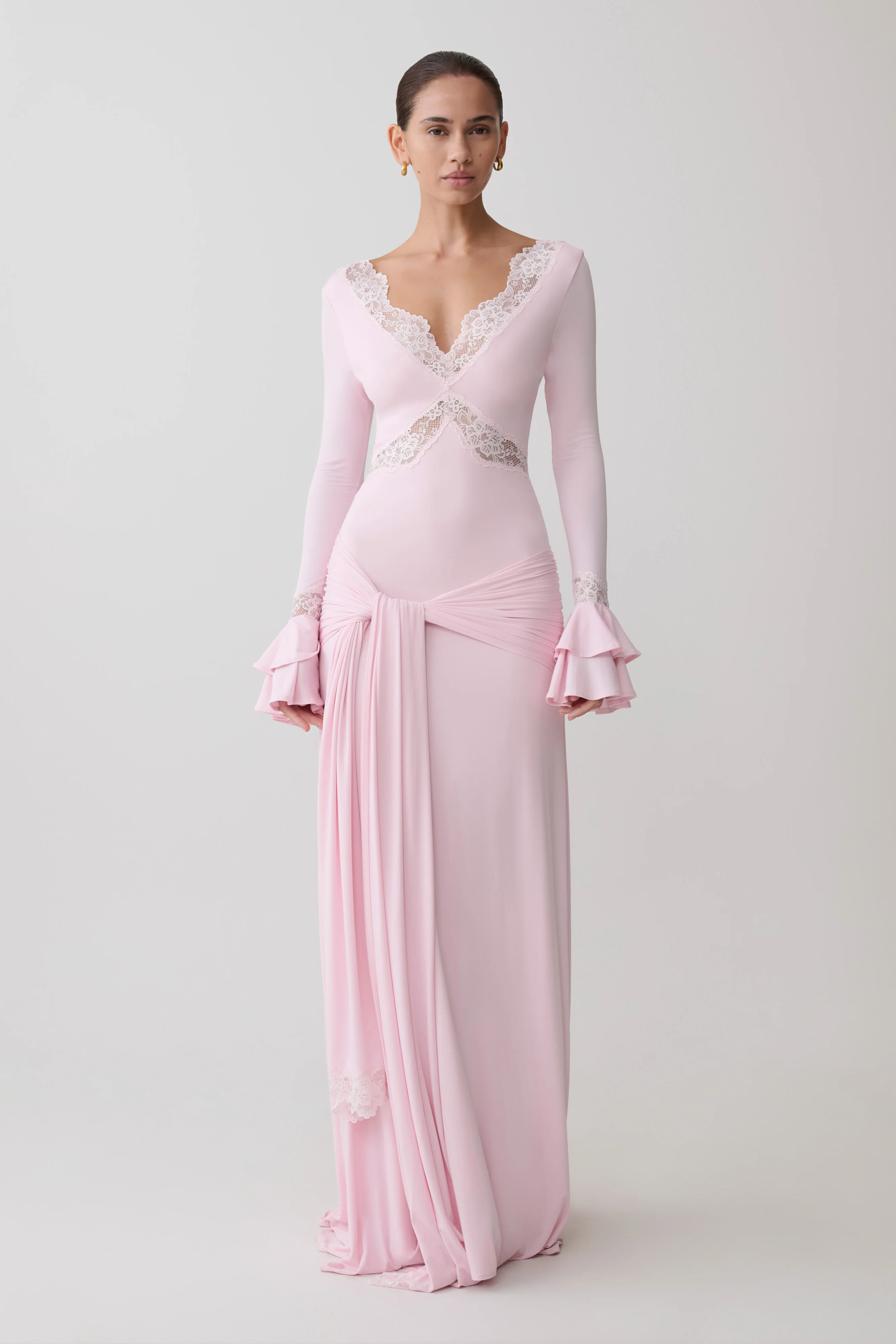 Electra Slinky Lace Maxi Dress - Ballet Pink - Image 4