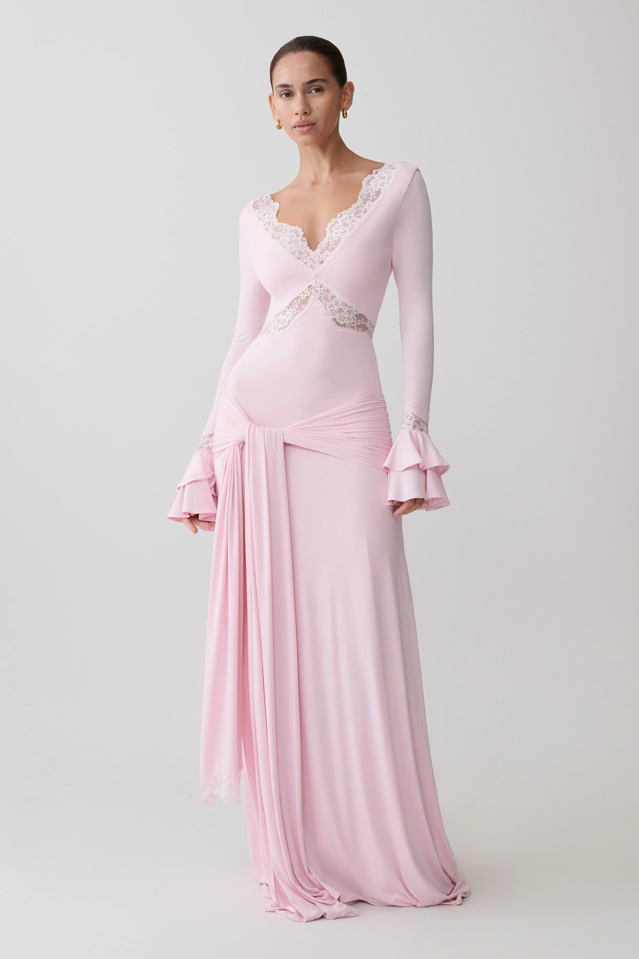 Electra Slinky Lace Maxi Dress - Ballet Pink - Image 5