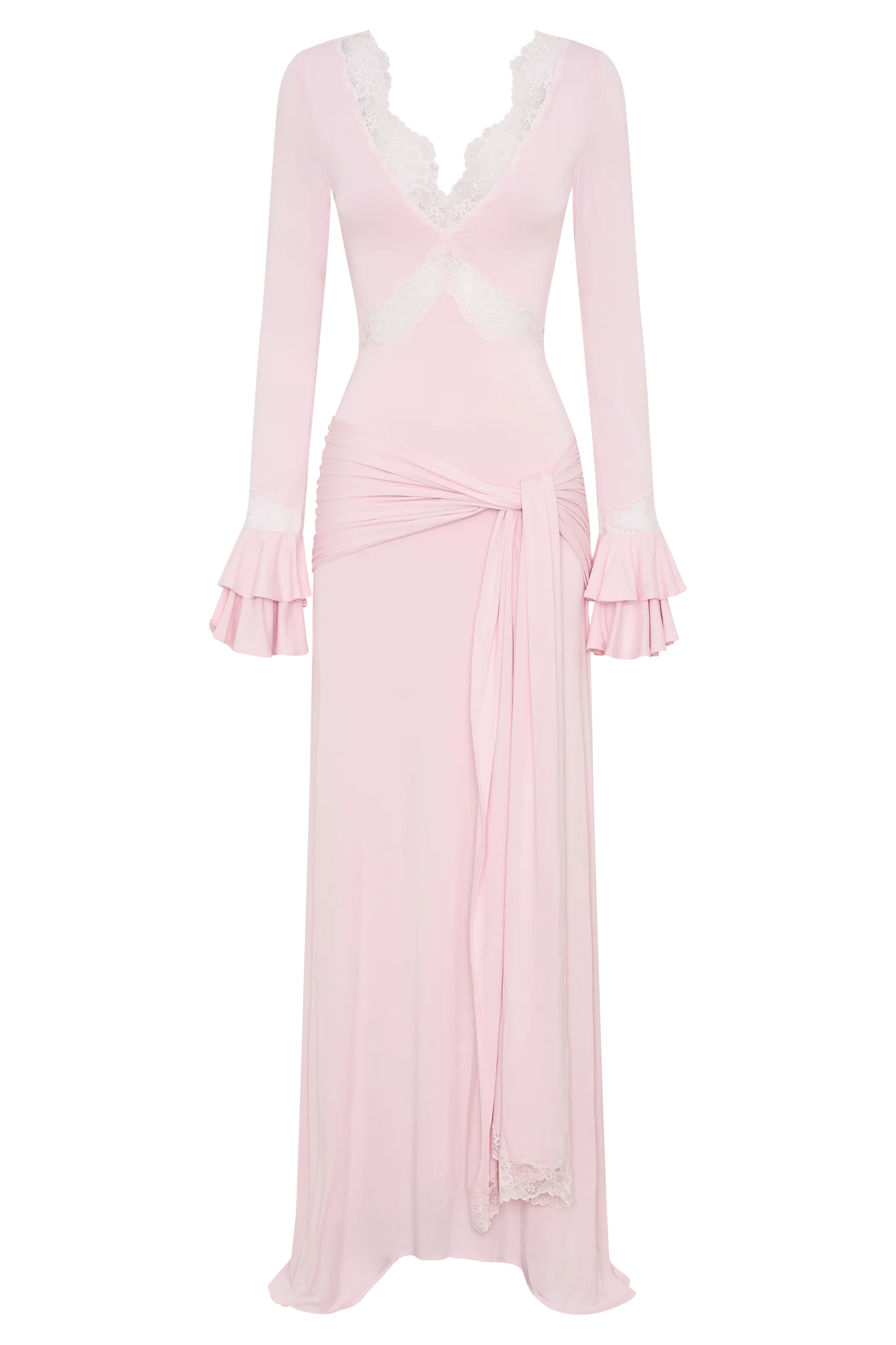 Electra Slinky Lace Maxi Dress - Ballet Pink - Image 9