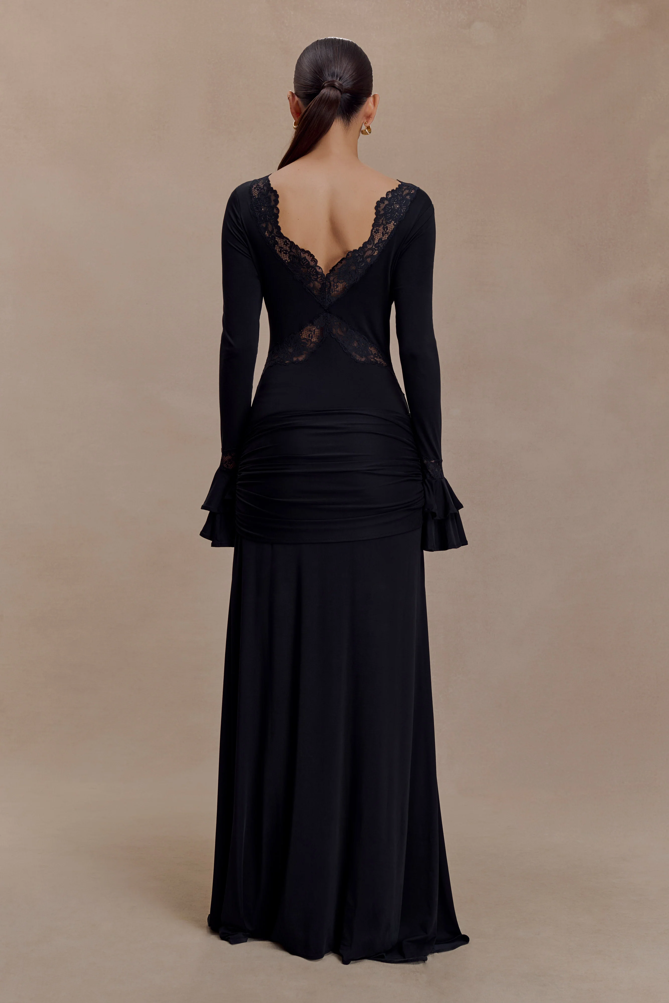 Electra Slinky Lace Maxi Dress - Black - Image 2