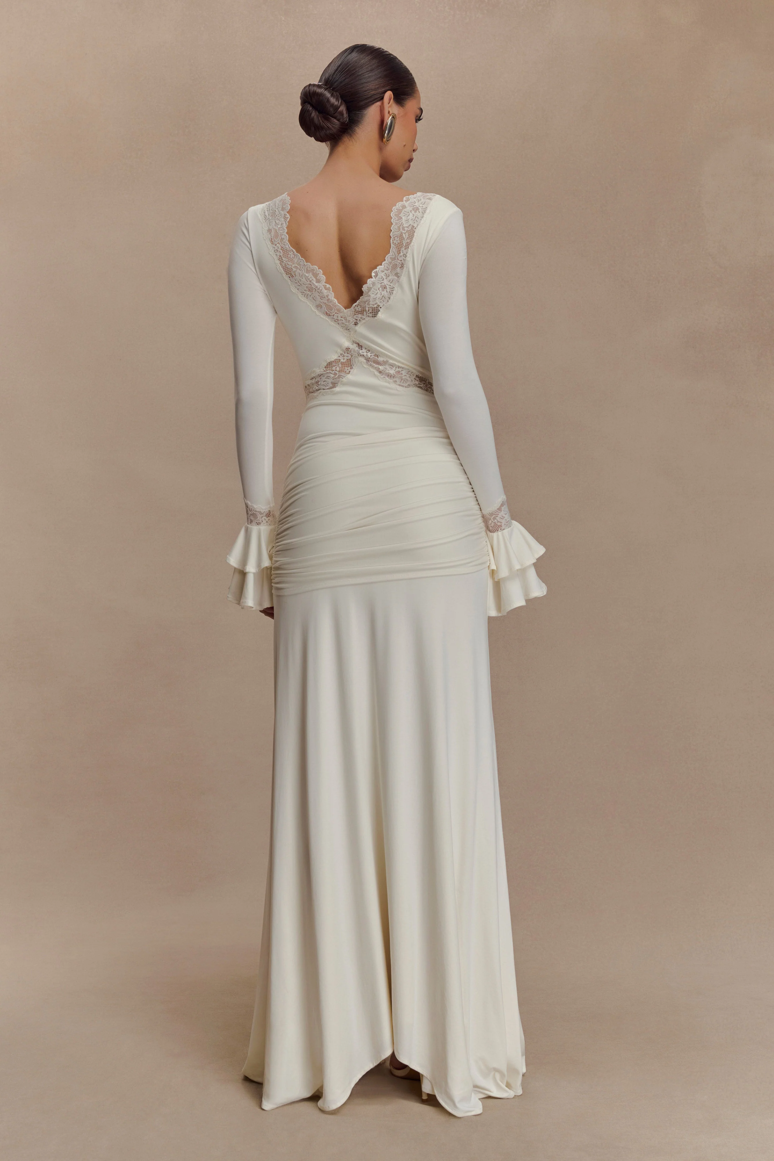 Electra Slinky Lace Maxi Dress - Ivory - Image 5