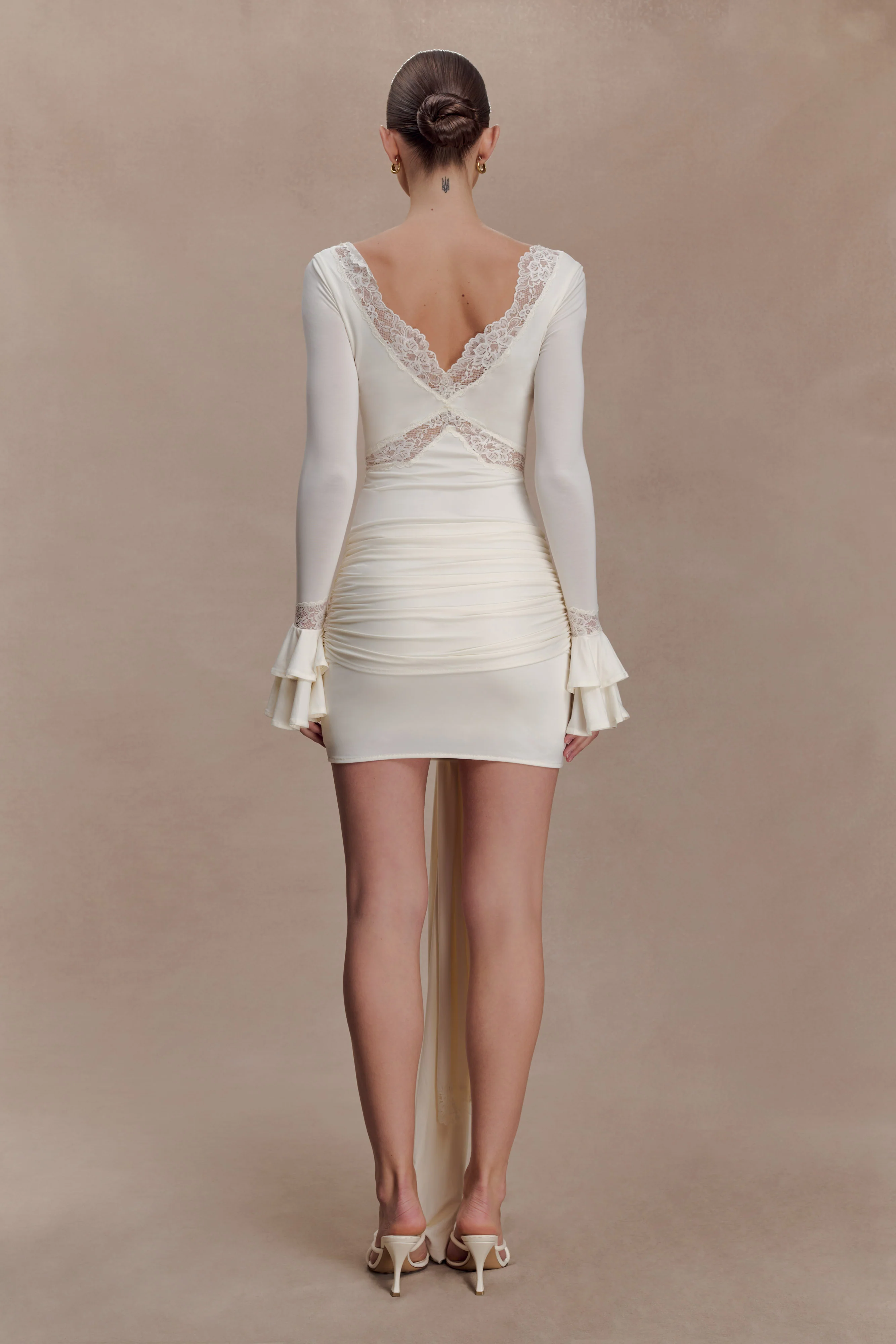 Electra Slinky Lace Mini Dress - Ivory - Image 2