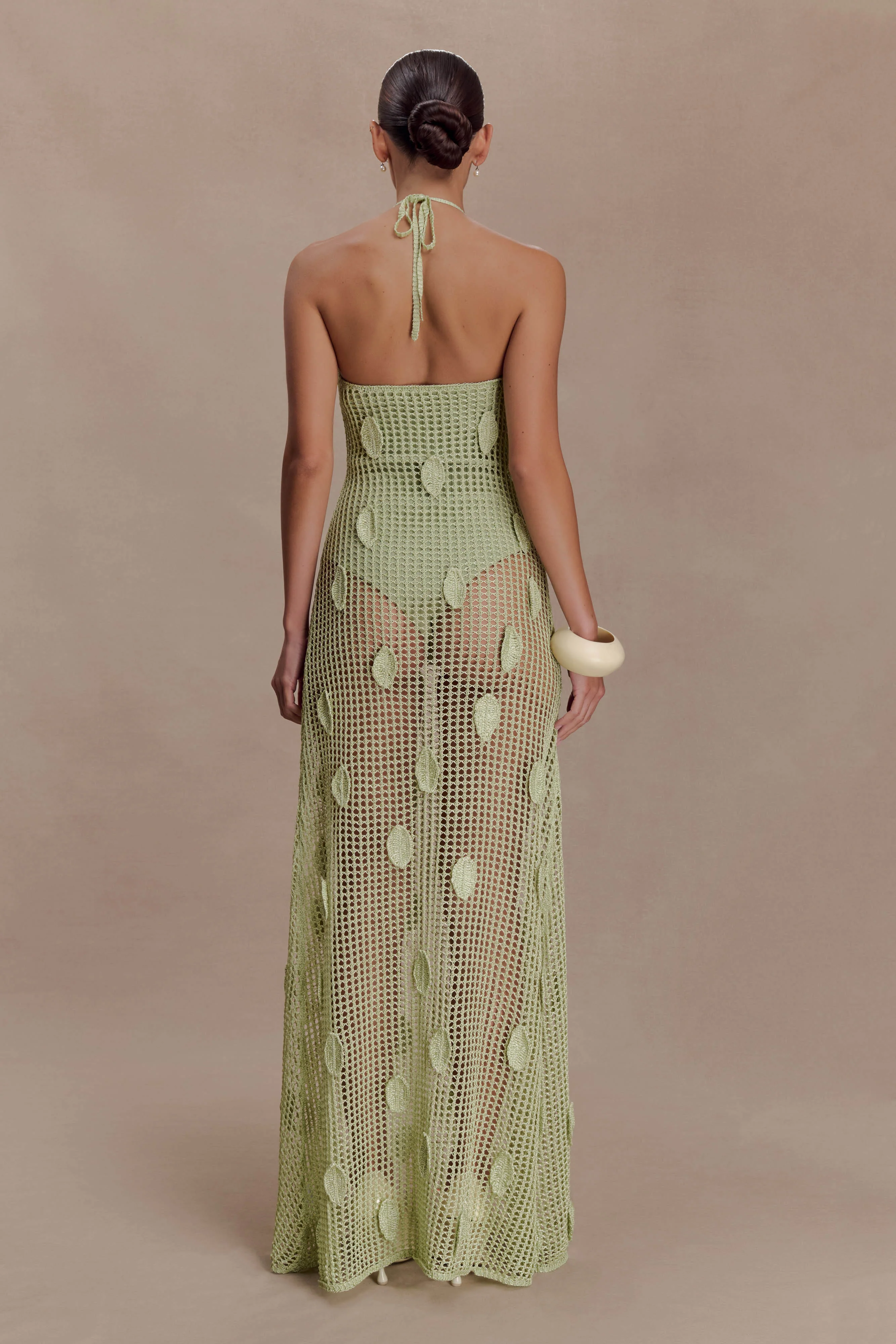 Elfie Crochet Halter Maxi Dress - Pastel Green - Image 2