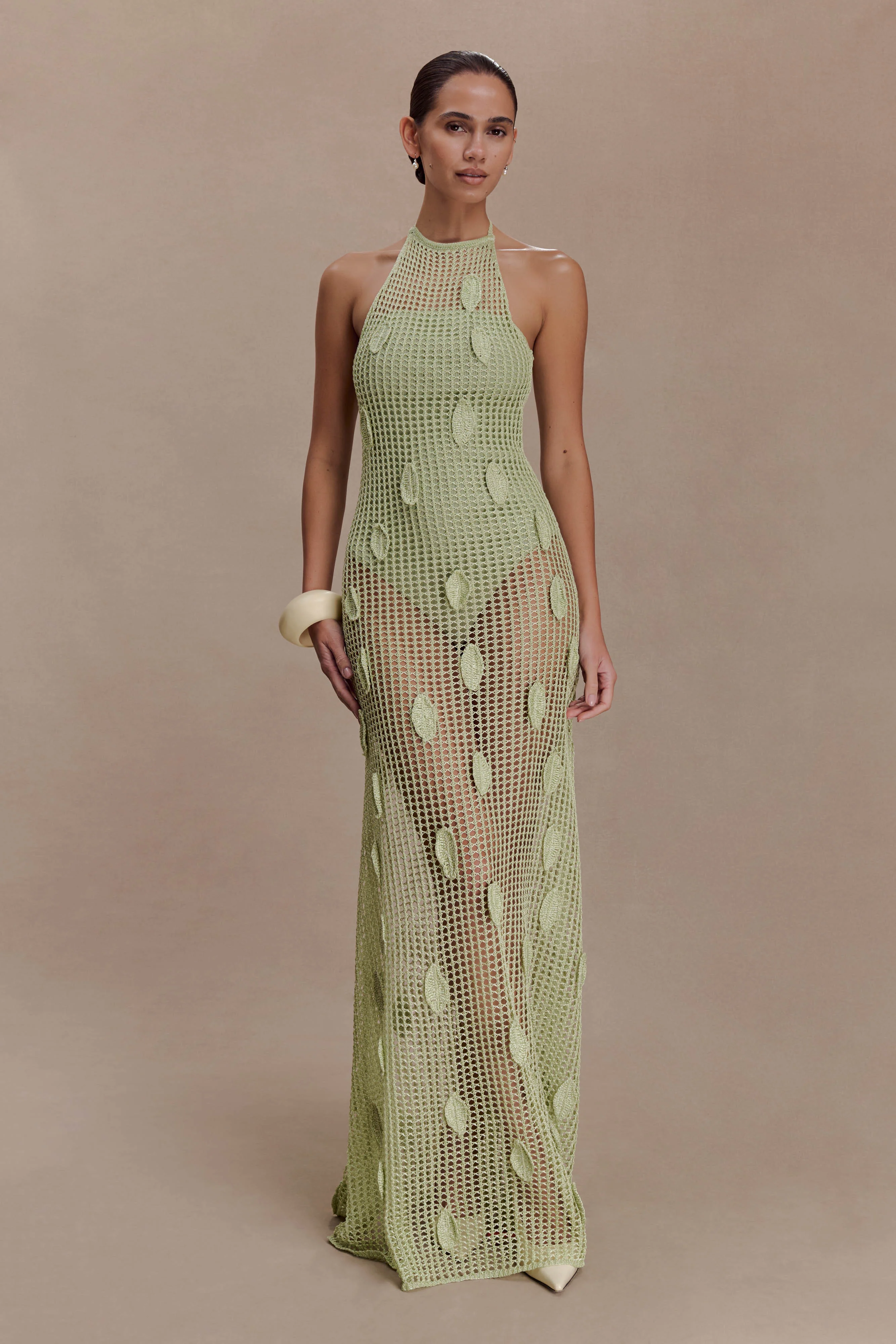 Elfie Crochet Halter Maxi Dress - Pastel Green - Image 5