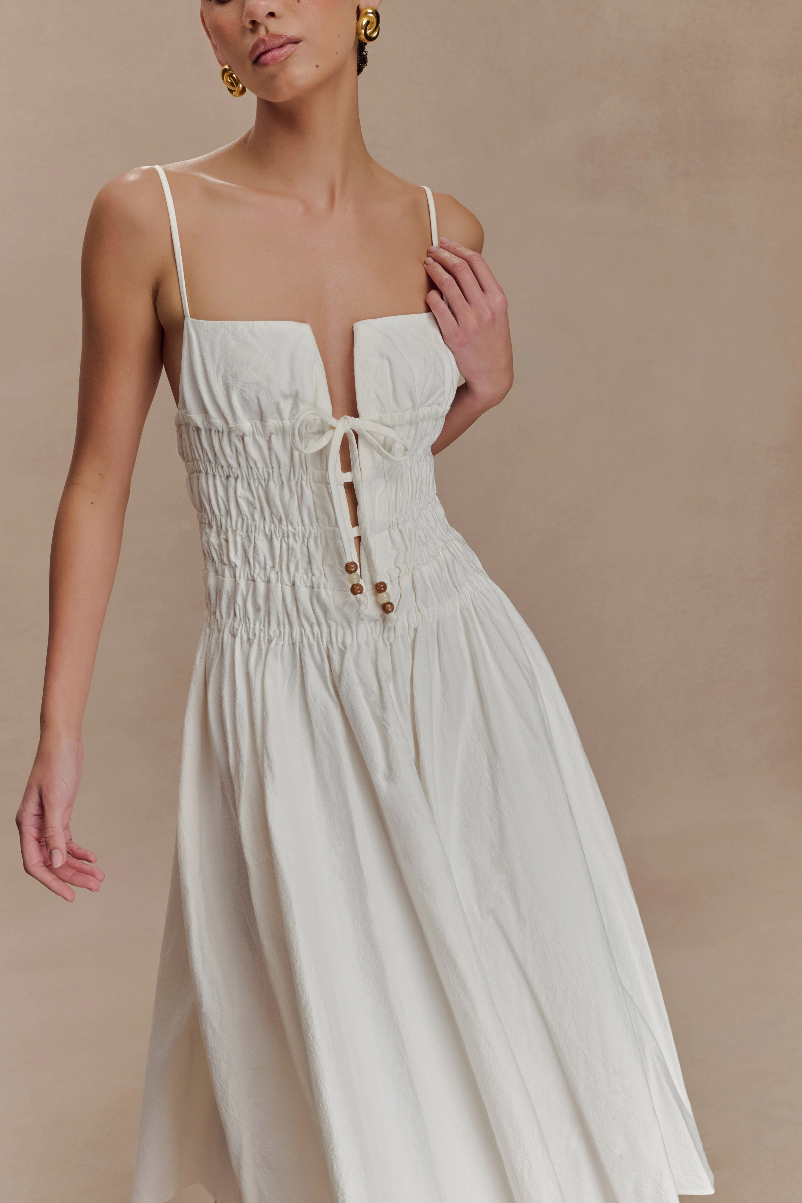 Elias Shirred Cotton Midi Dress - White - Image 4