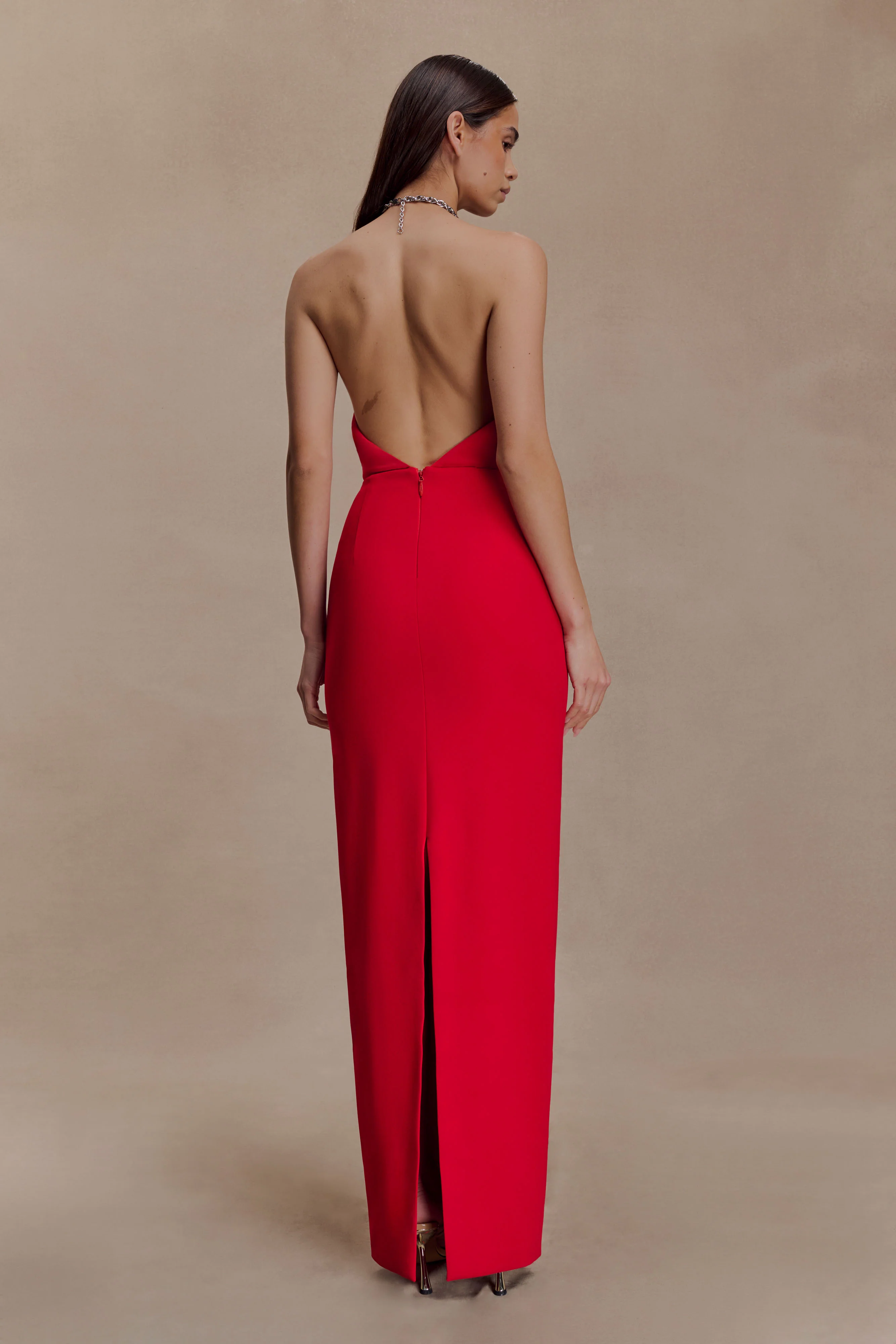 Elina Satin Necklace Maxi Dress - Red - Image 2