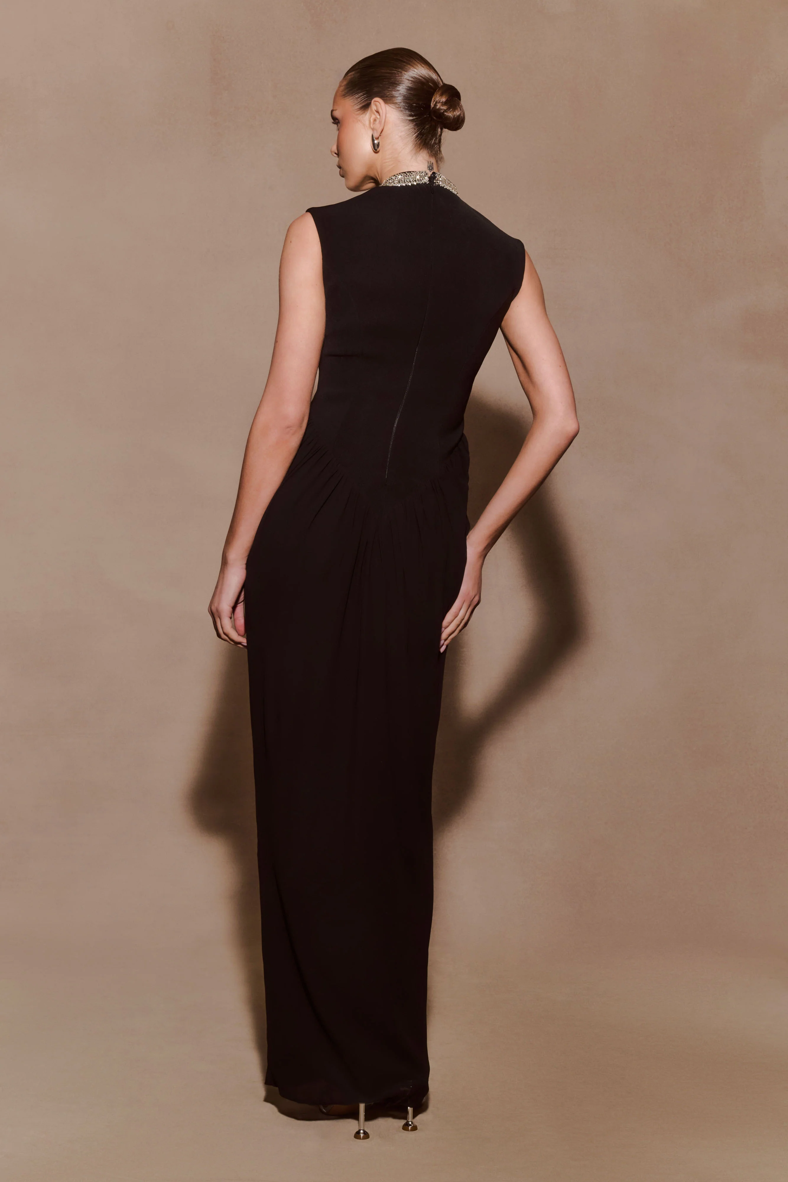 Elisa Diamante Neck Maxi Dress - Black - Image 2
