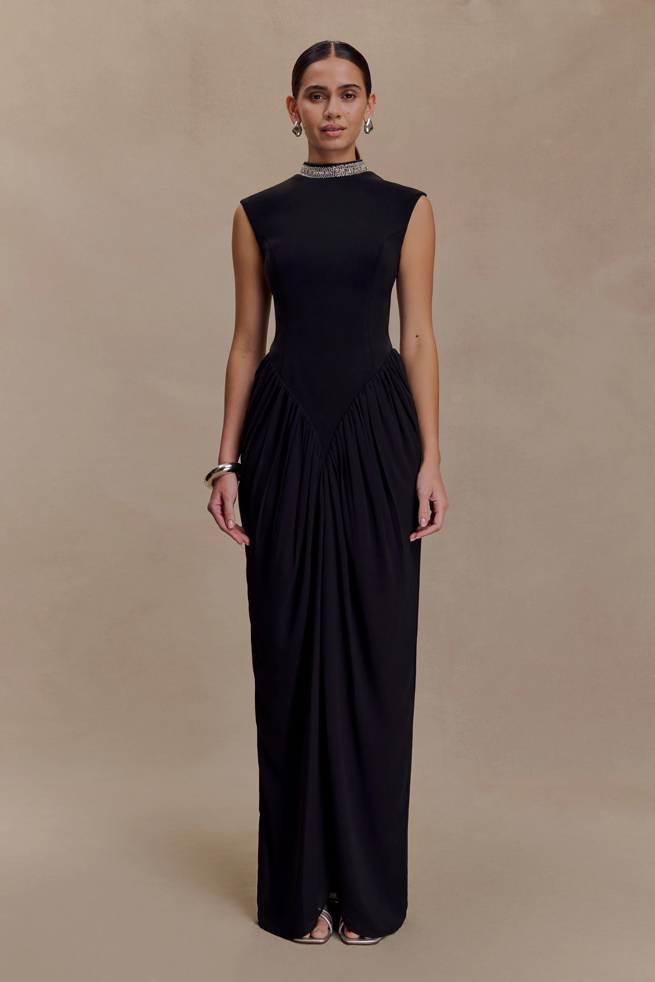 Elisa Diamante Neck Maxi Dress - Black - Image 4