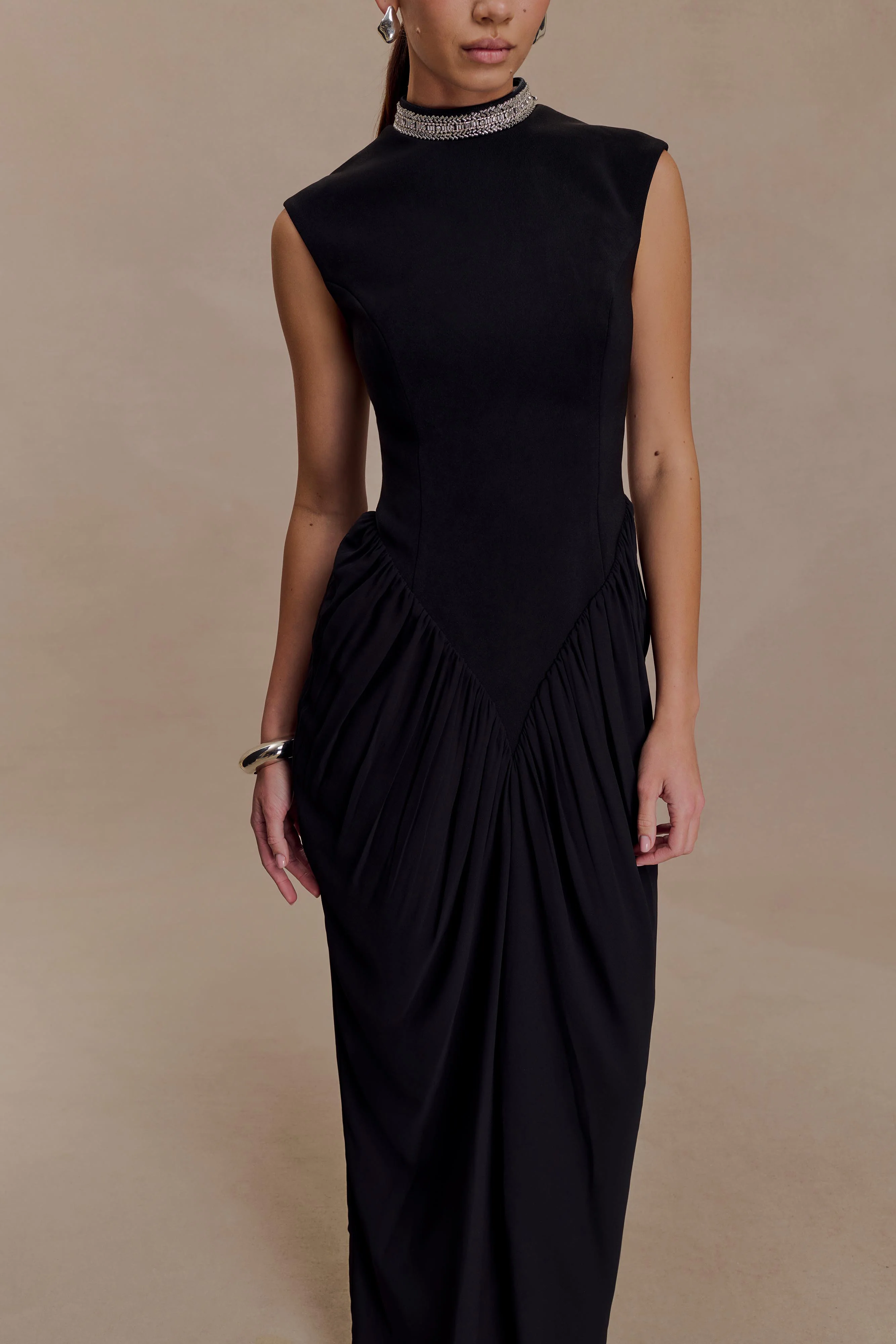 Elisa Diamante Neck Maxi Dress - Black - Image 6