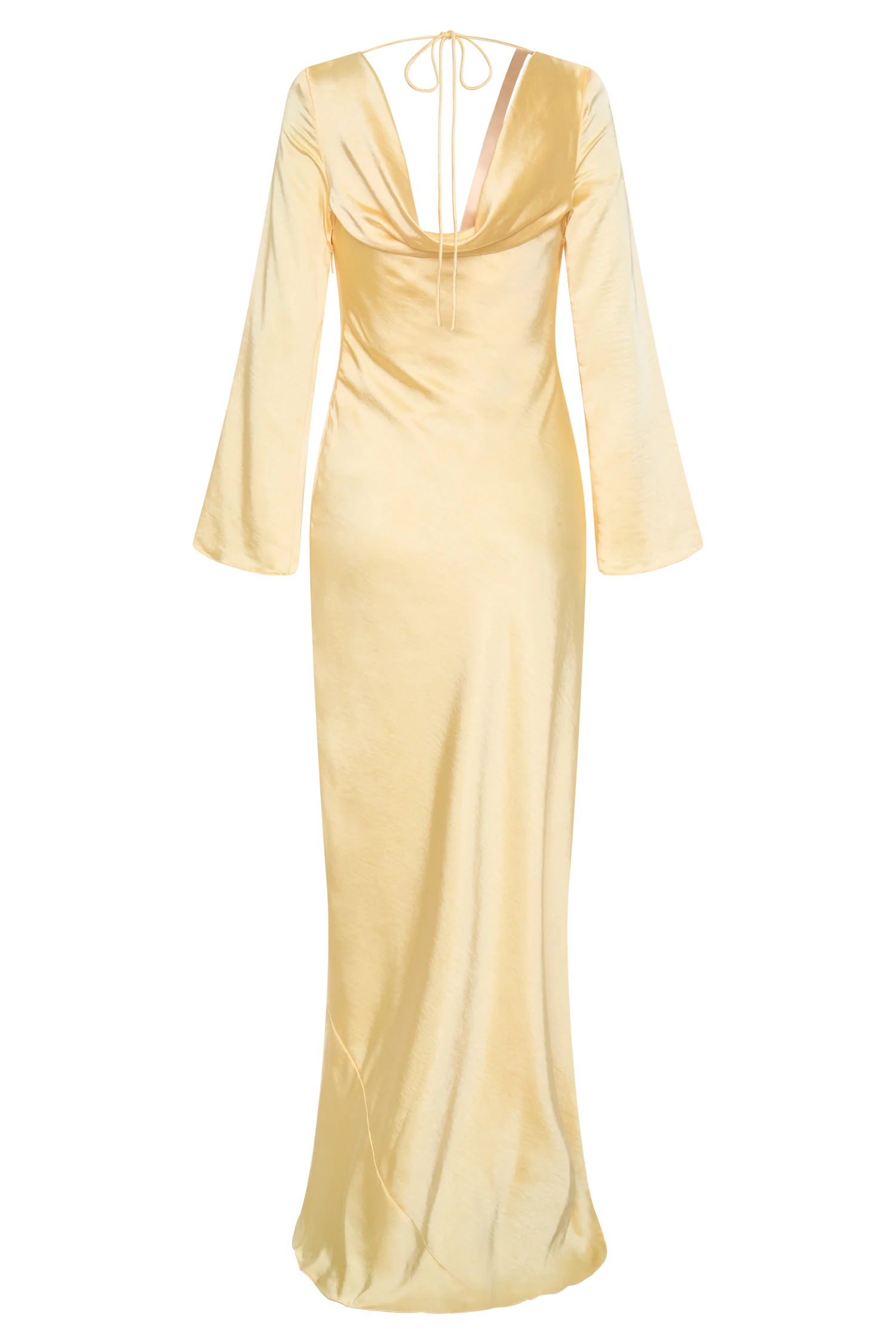 Eliza Long Sleeve Cowl Lace And Satin Maxi Dress - Lemon - Image 8