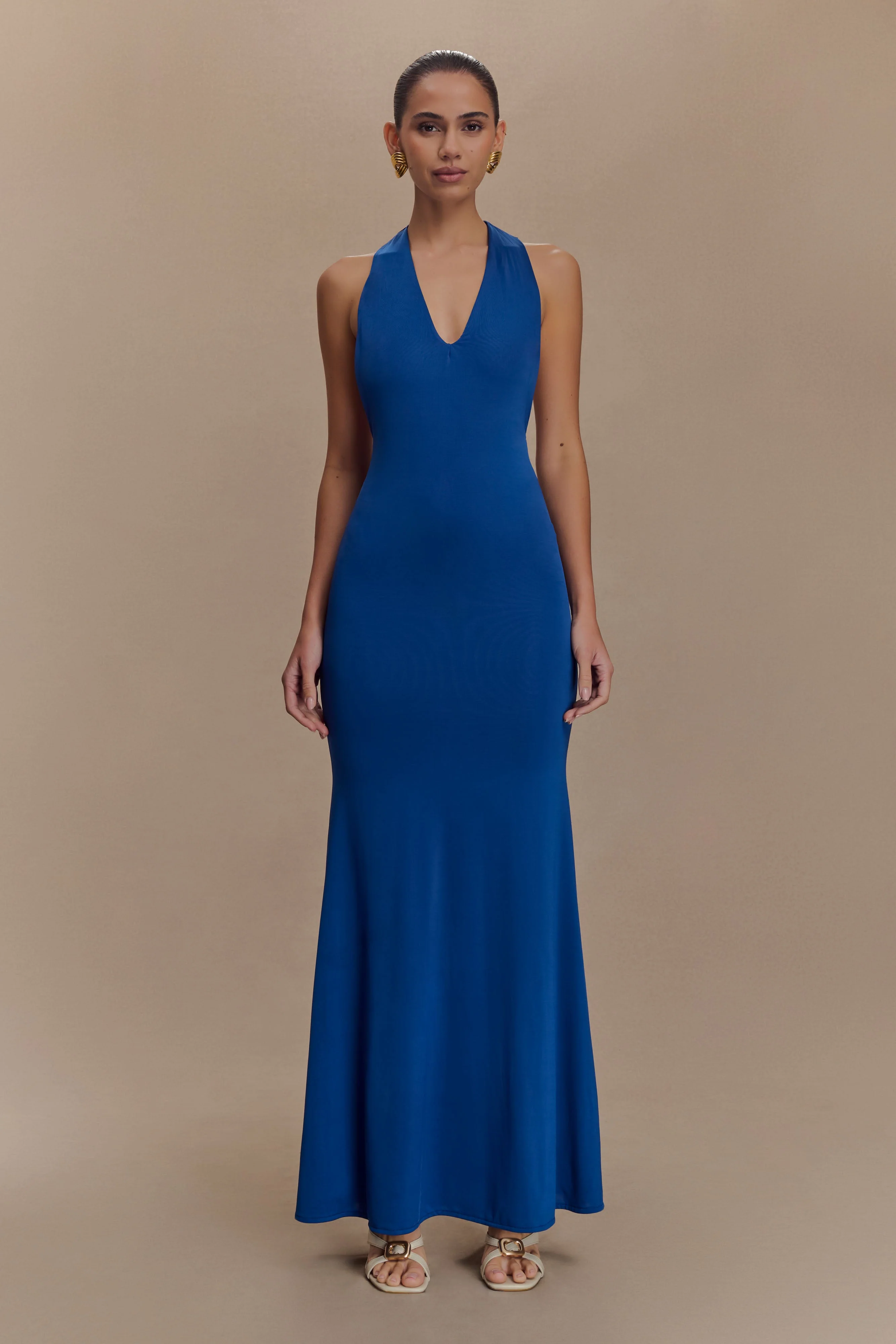 Elke Slinky V Neck Maxi Dress - Cobalt - Image 2