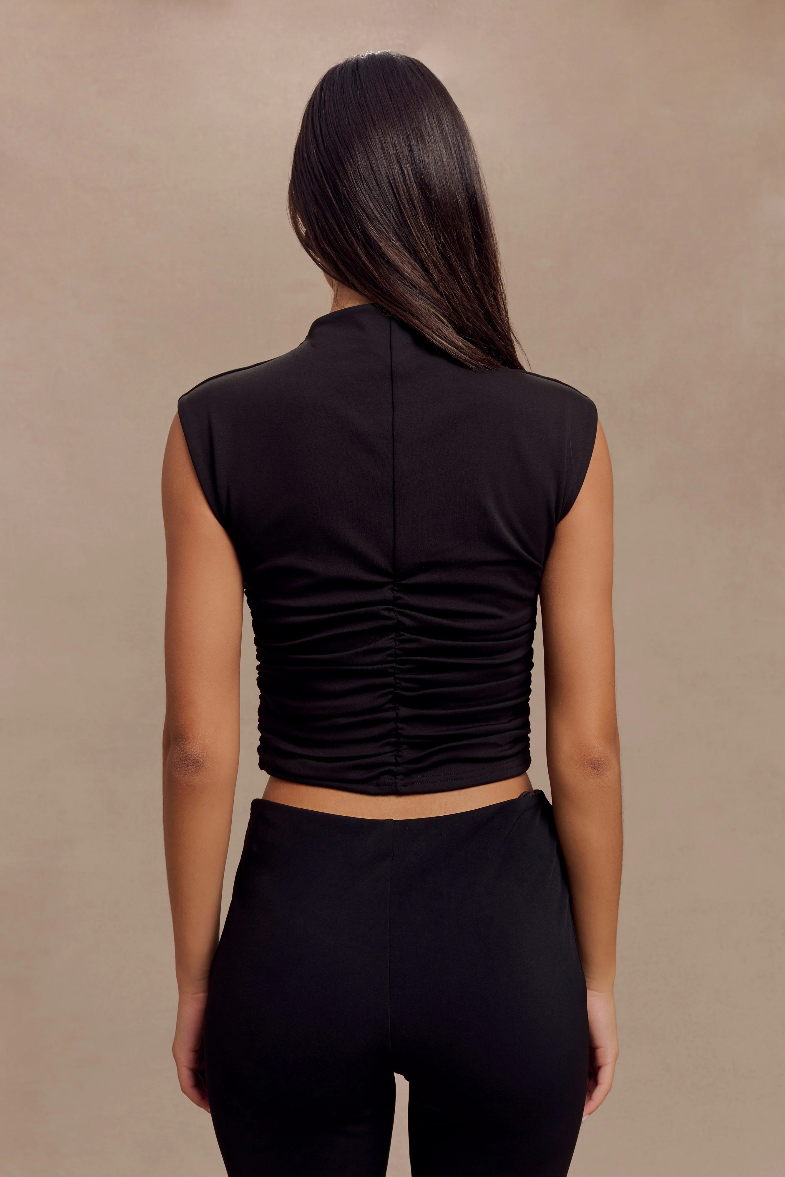 Ellia High Neck Sleeveless Top - Black - Image 2