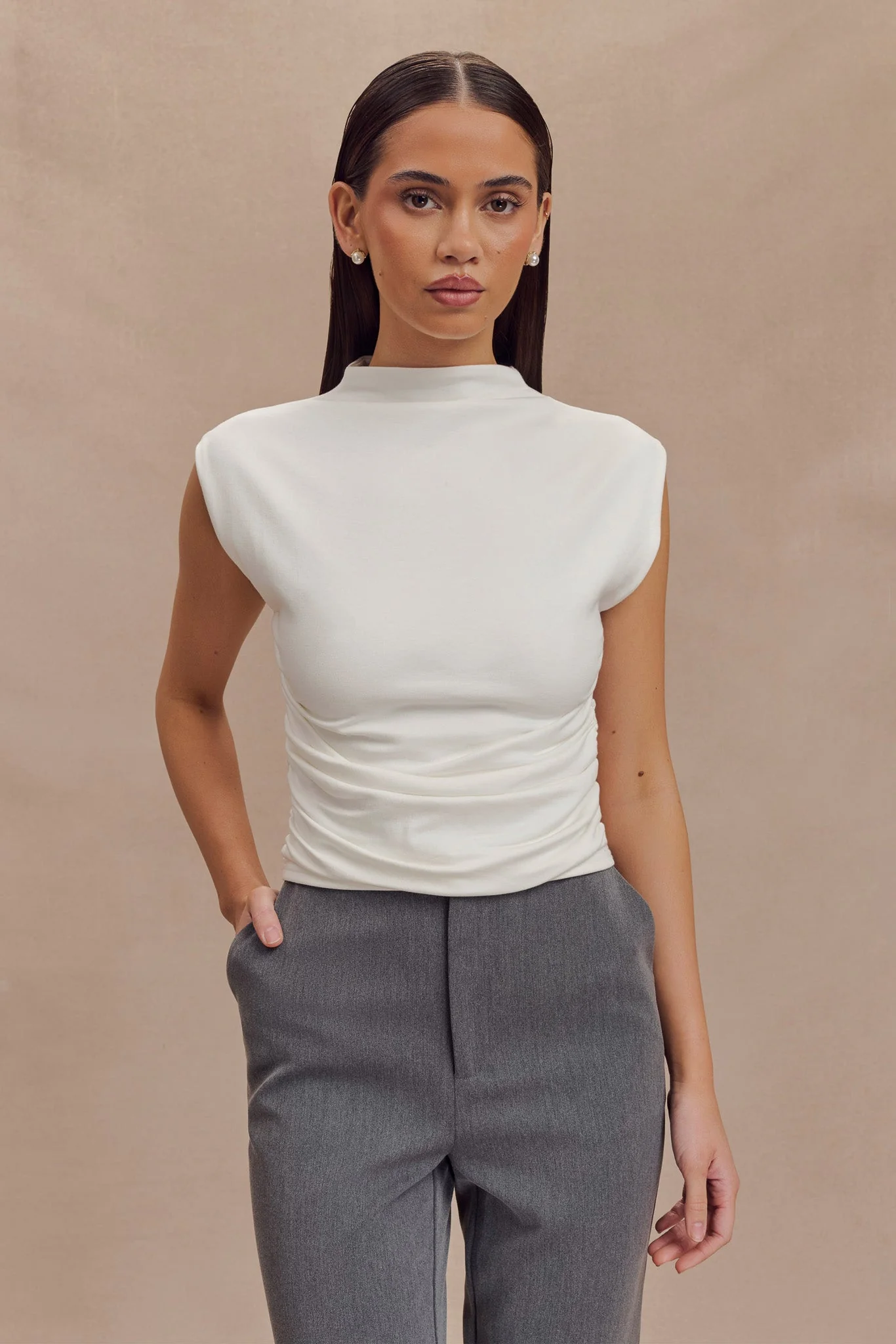 Ellia High Neck Sleeveless Top - White - Image 6