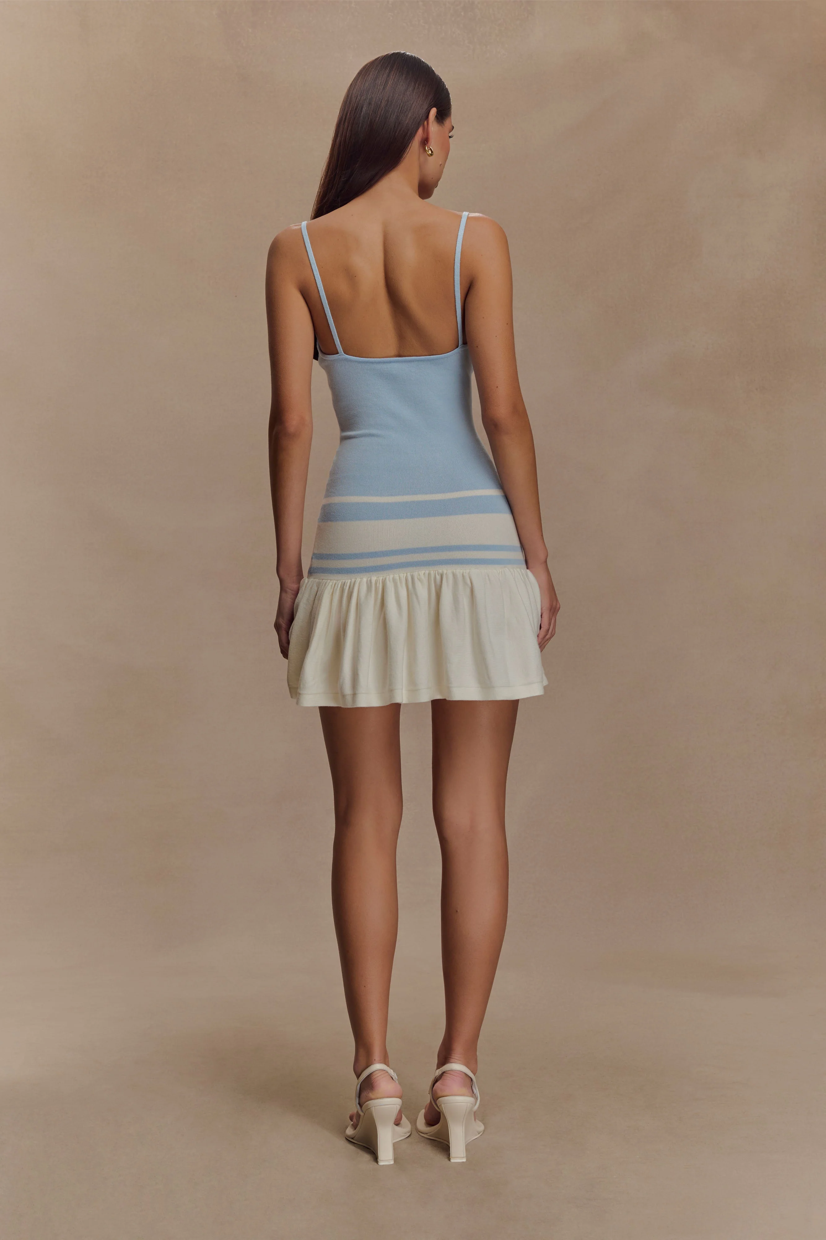 Ellison Contrast Knit Mini Dress - Blue/White - Image 2