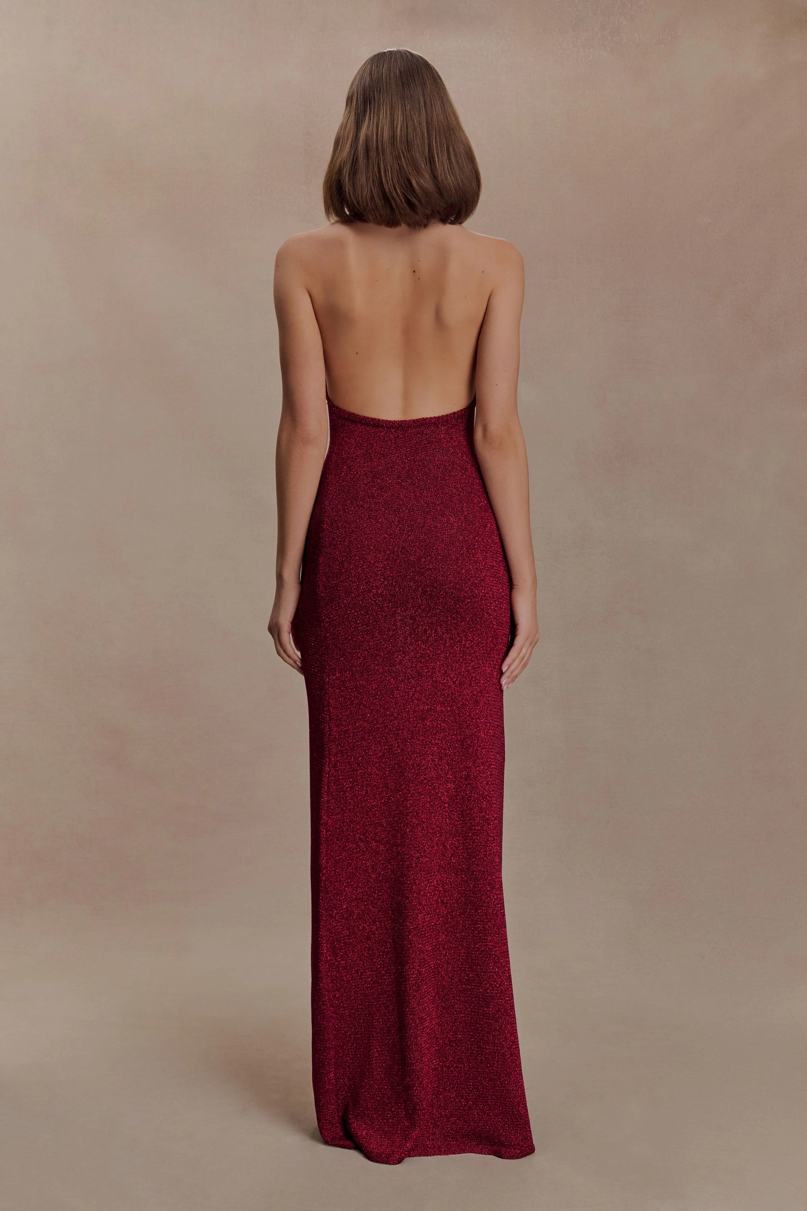 Elma Lurex Knit Halter Maxi Dress - Deep Red - Image 4