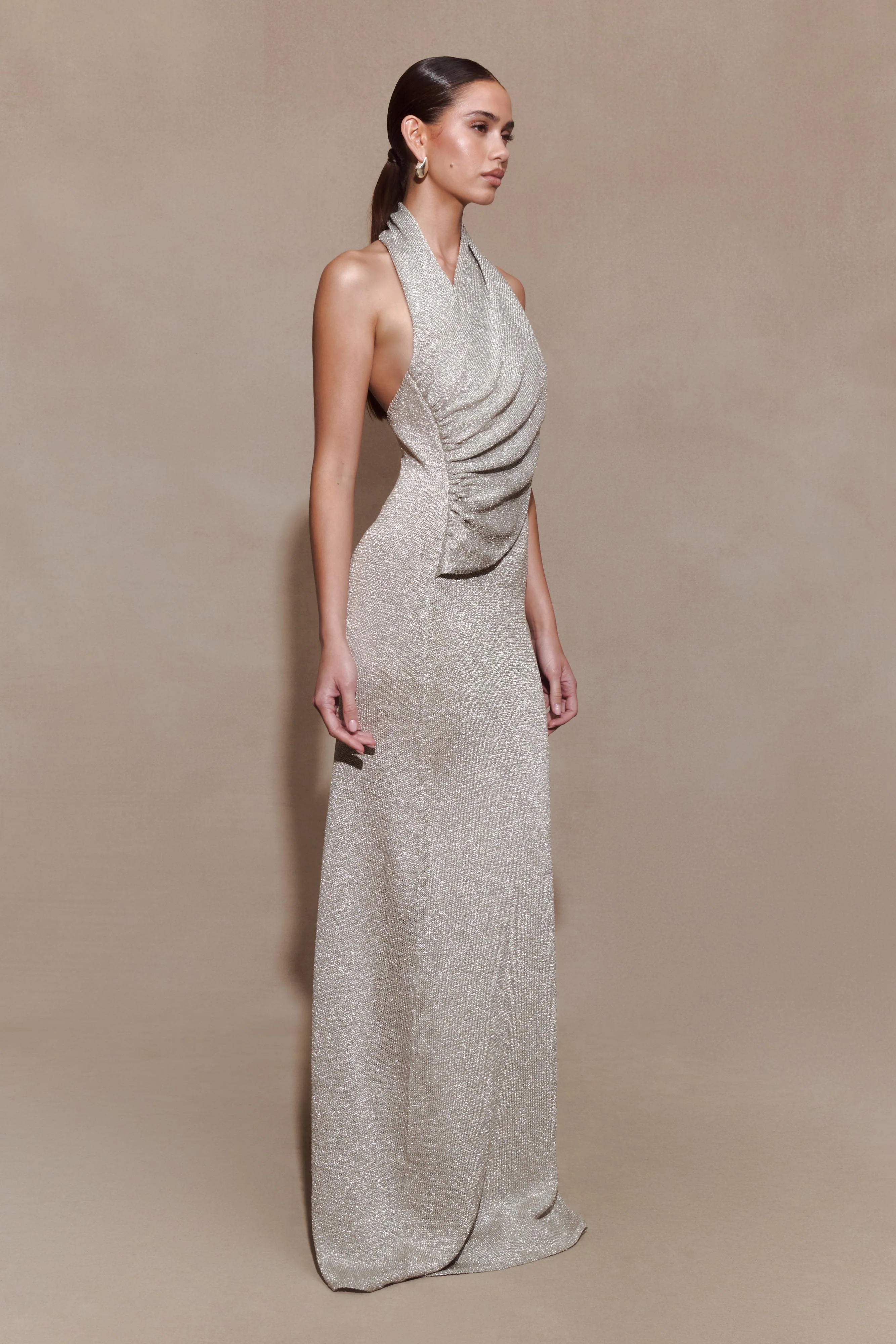 Elma Lurex Knit Halter Maxi Dress - Silver - Image 6