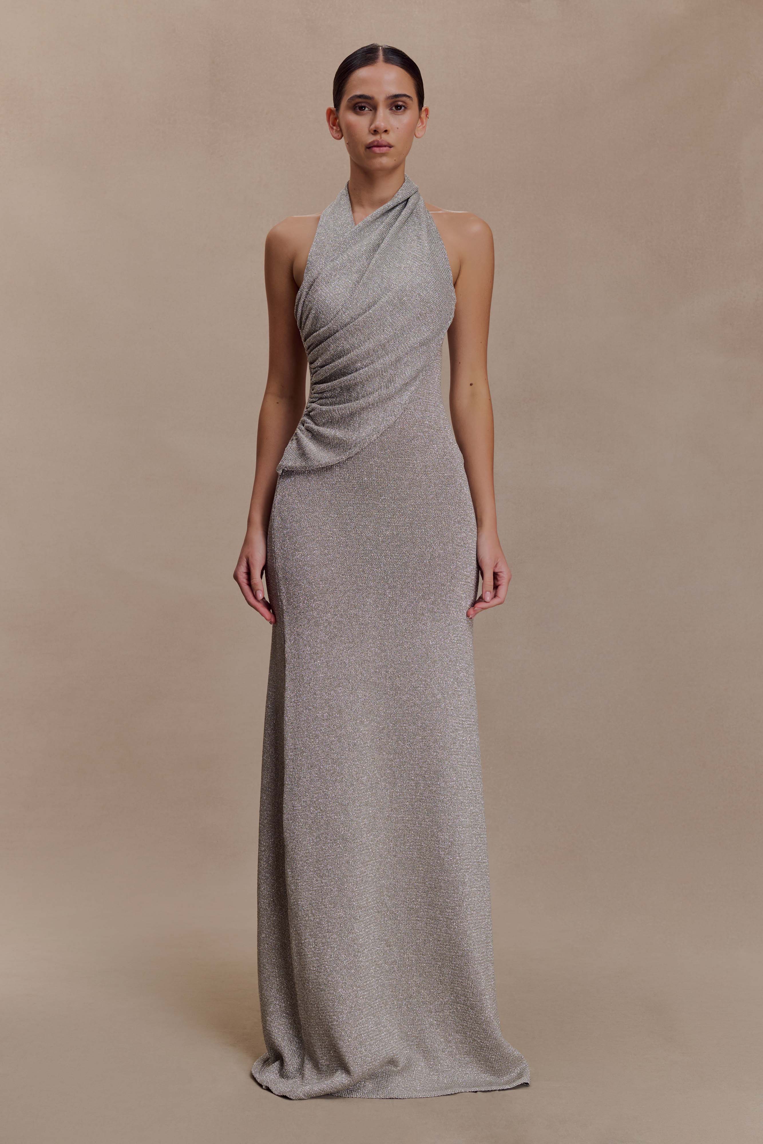 Elma Lurex Knit Halter Maxi Dress - Silver - Image 7
