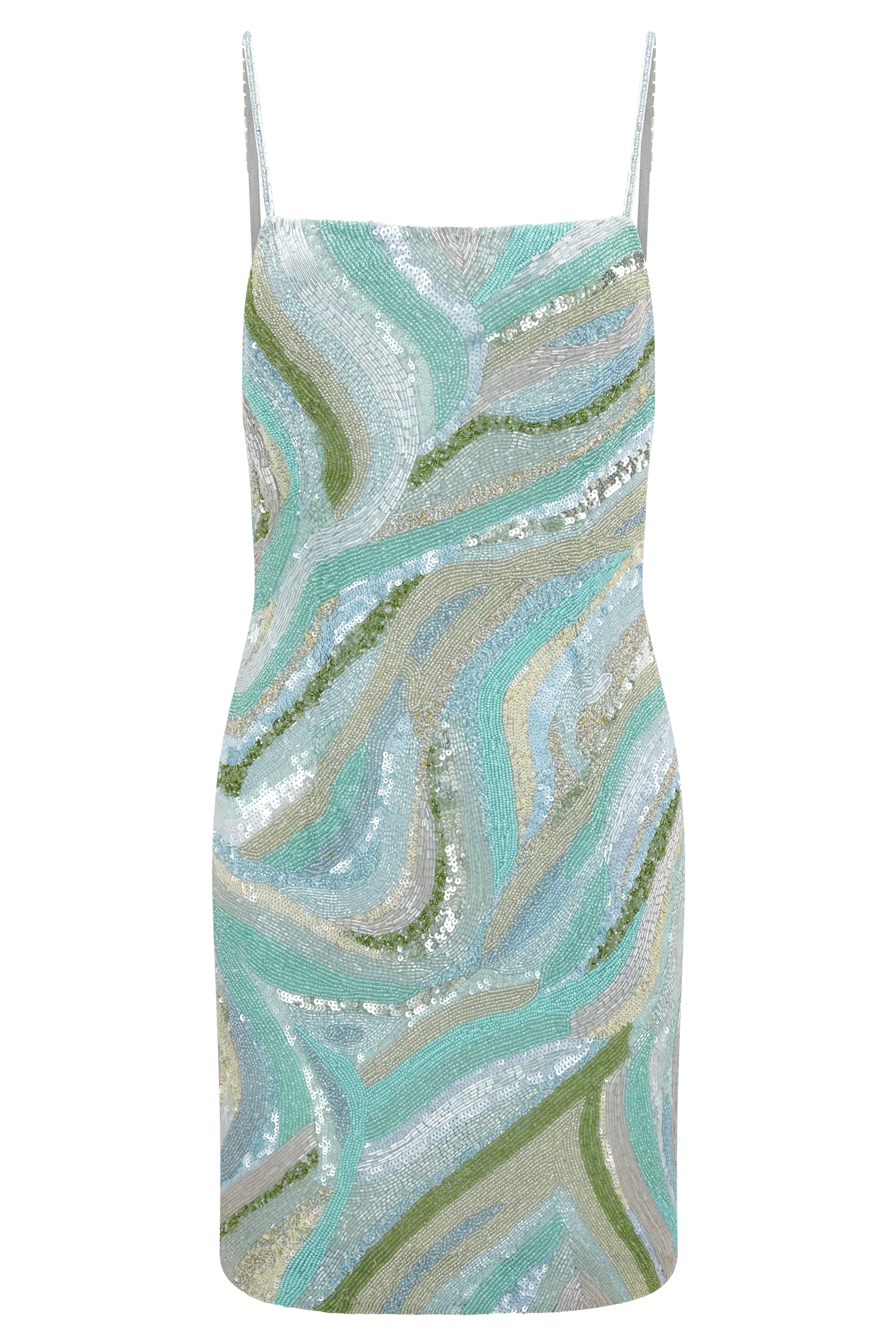 Eloise Hand Beaded Mini Dress - Blue Swirl Print - Image 8
