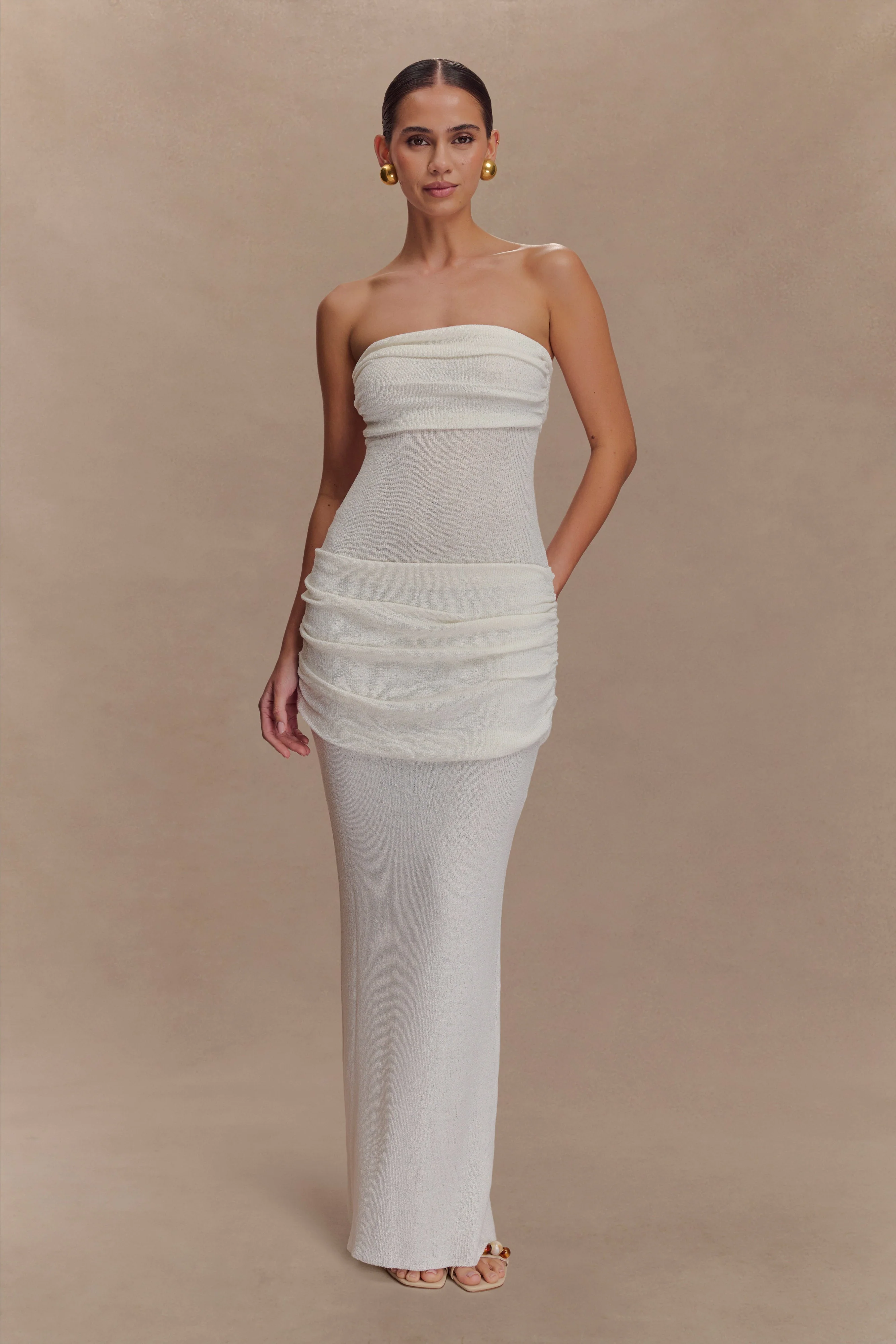 Elora Strapless Knit Maxi Dress - Ivory - Image 2