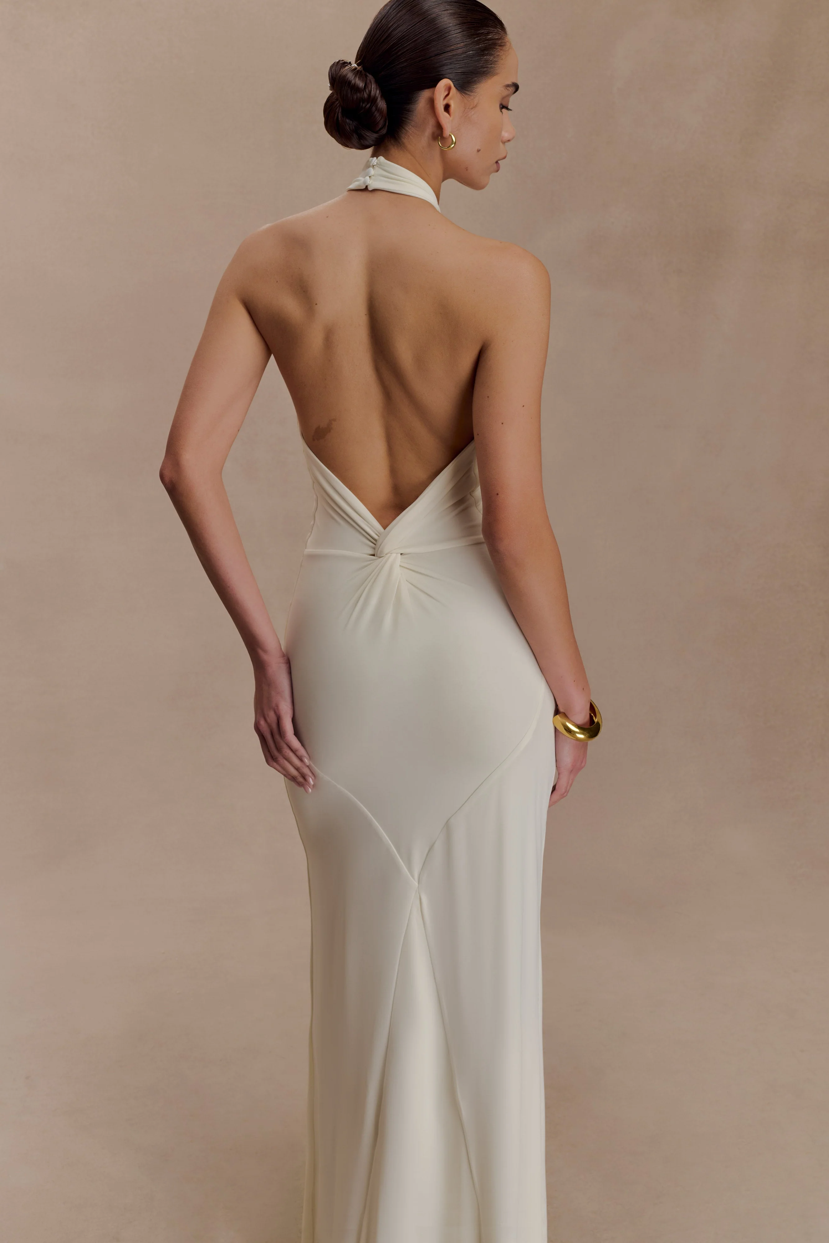 Elyna Slinky Halter Maxi Dress - Ivory - Image 3