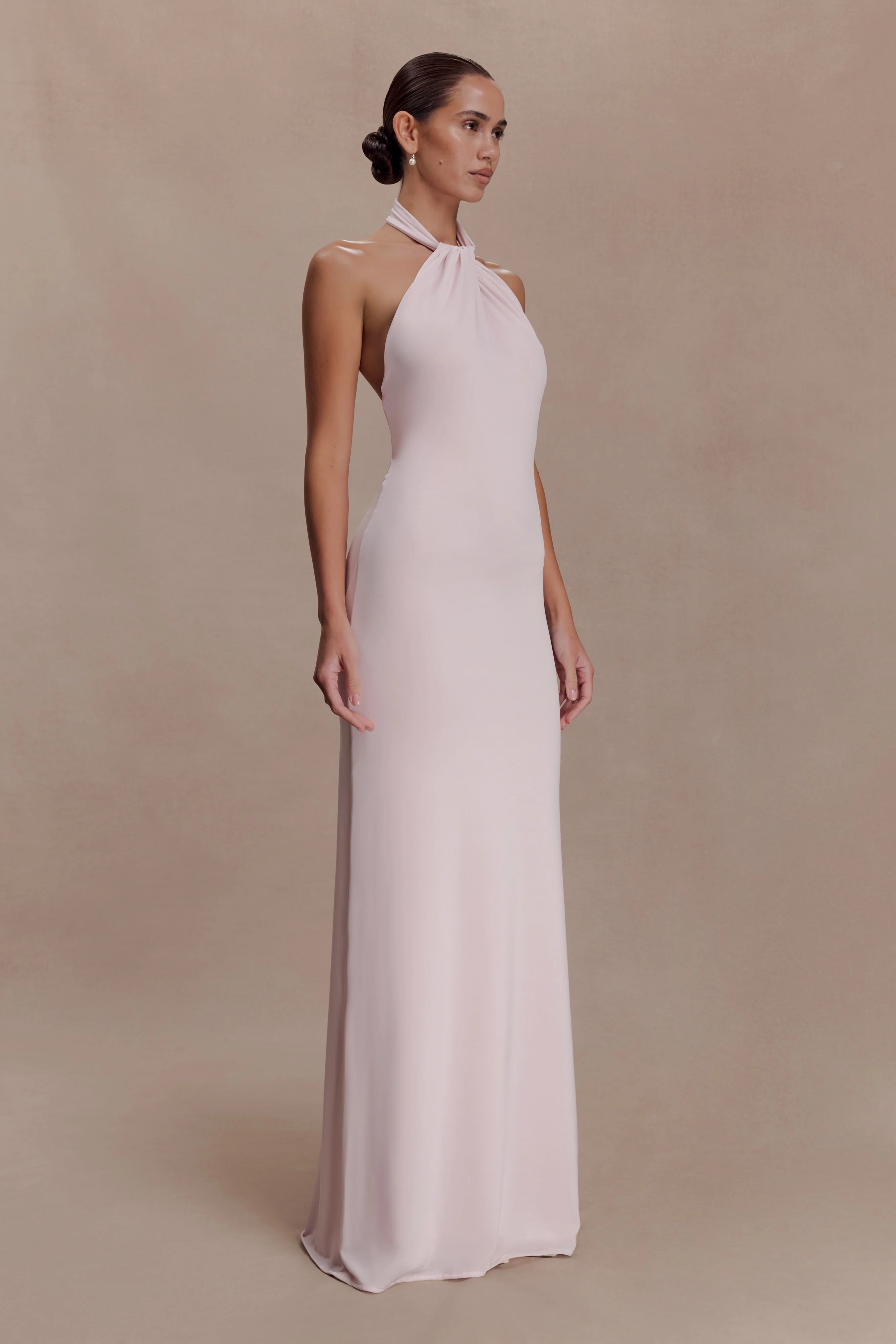 Elyna Slinky Halter Maxi Dress - Pale Pink - Image 4